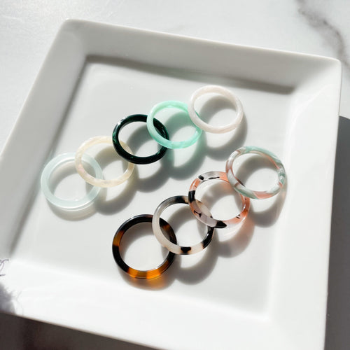 3 Pack - Round Ring Collection | Tortoise Shell Acetate Resin Stacking Rings Fenna&Fei