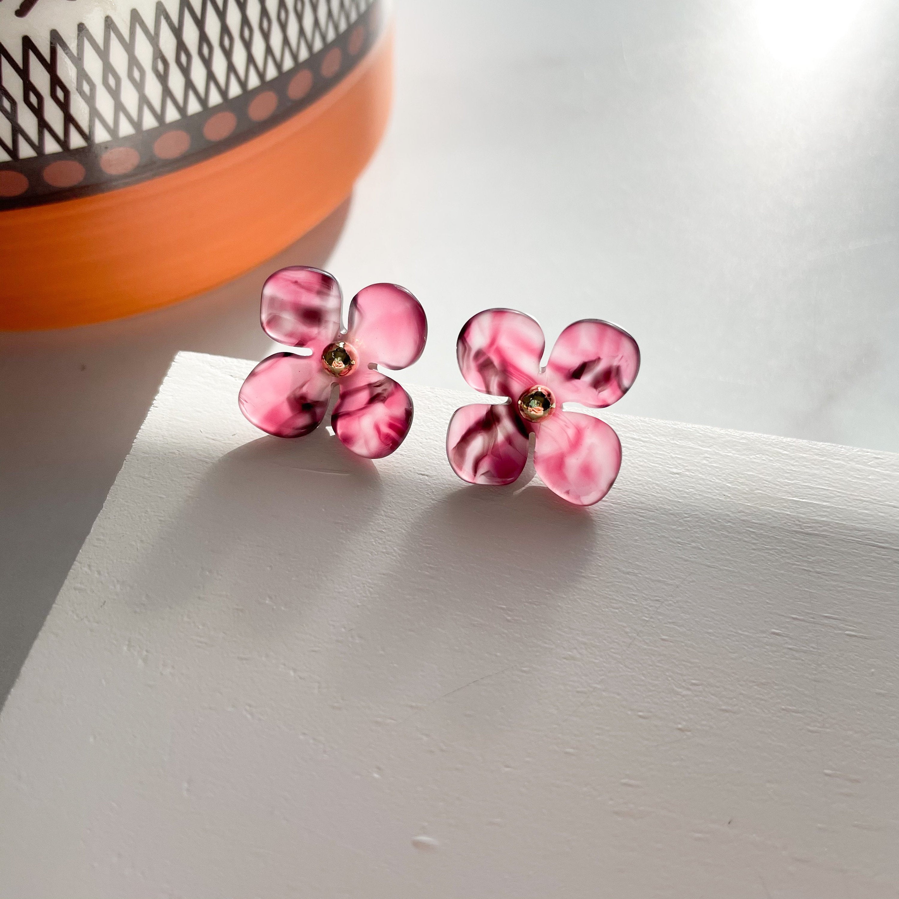 2 pack Hydrangea Flower Studs | Cellulose Acetate Colorful Resin Floral Stud Earrings 14k Posts Nickel Free