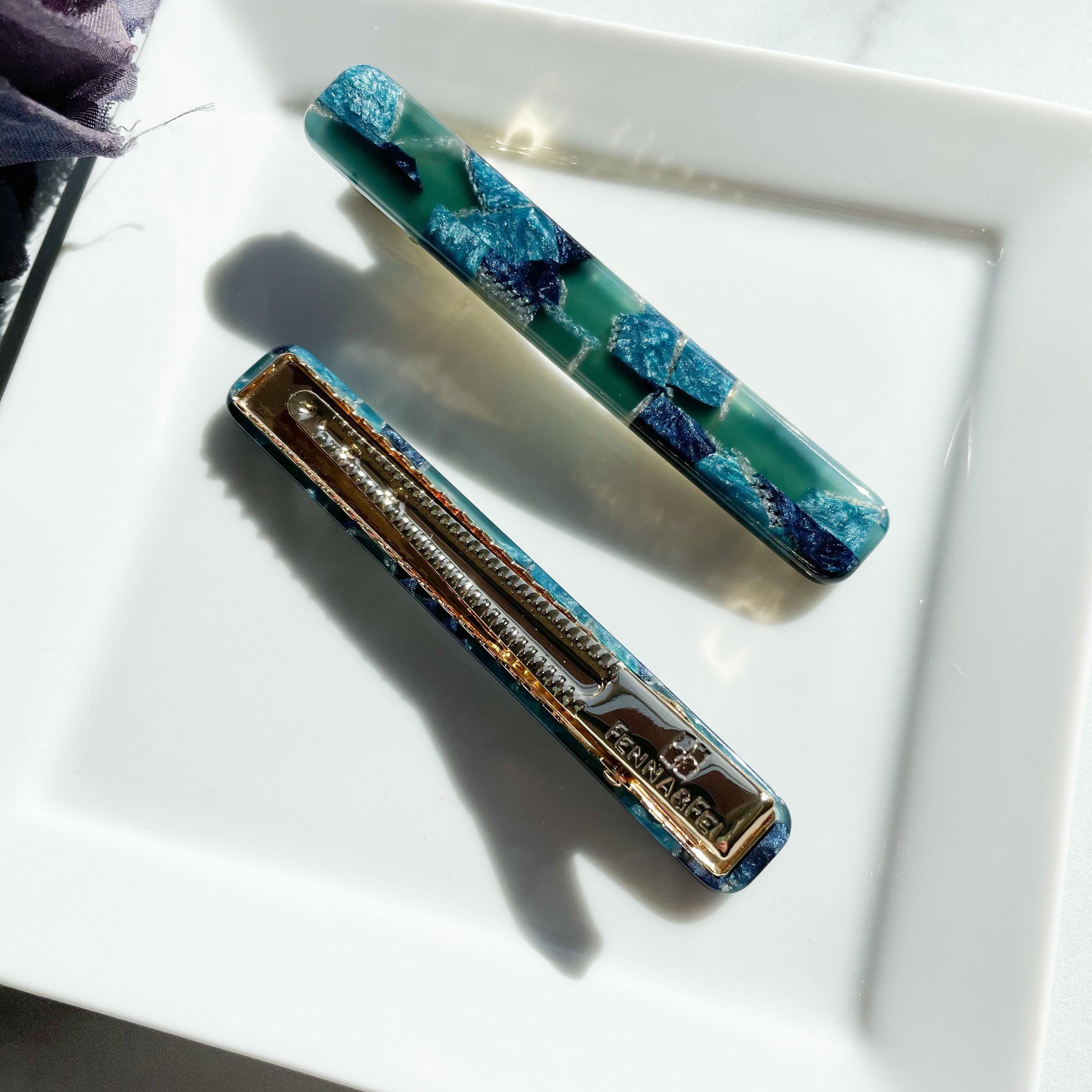 Cerulean Blue Hair Clips | Cellulose Acetate Alligator Clips, 2 Pack