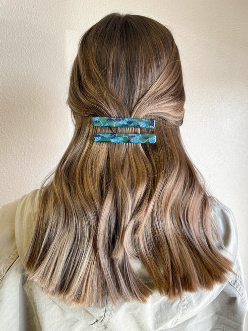 Aqua Blue Hair Clips | Rectangle Acetate Sectioning Clips, 2 Pack