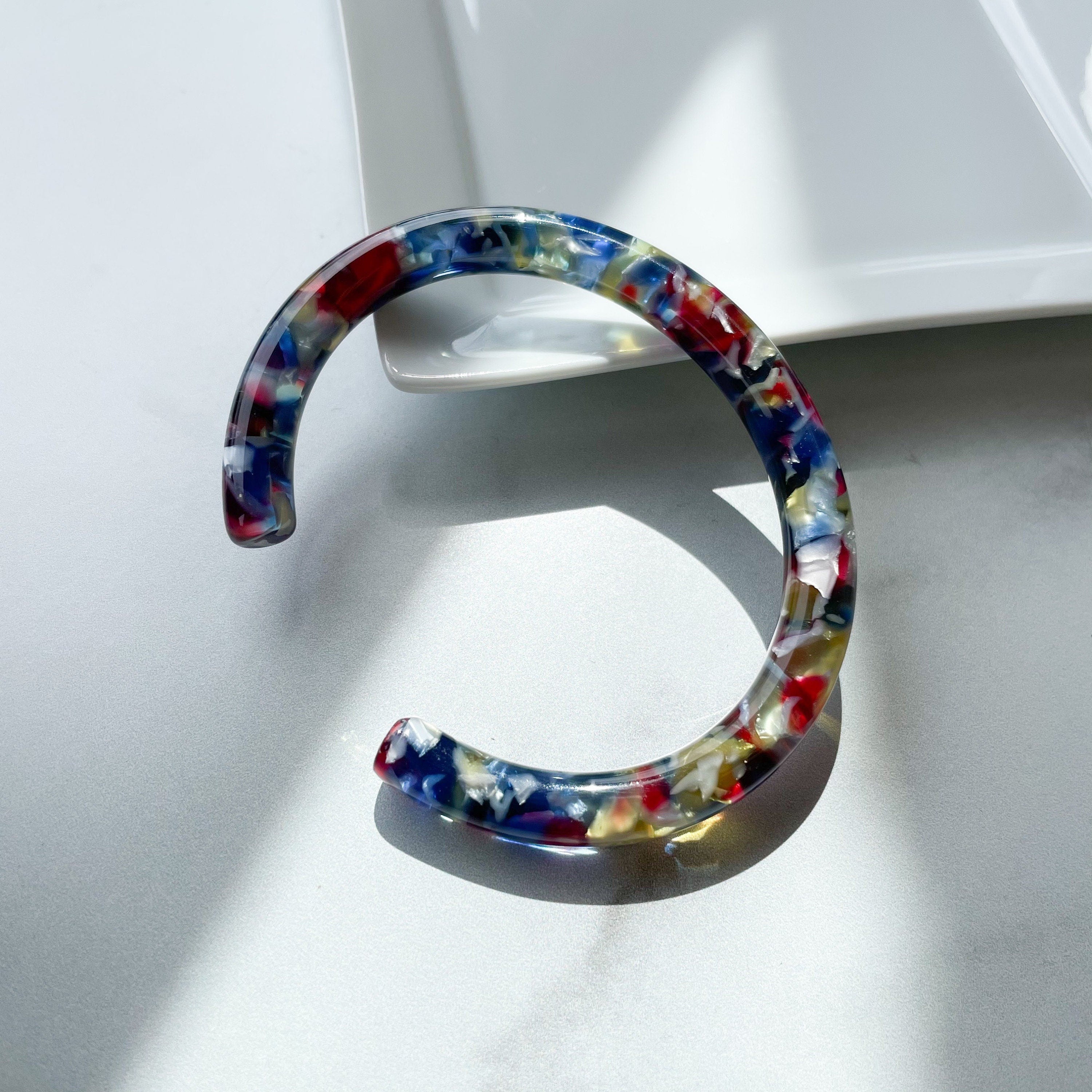 Stained Glass Bangle Cuff | Italian Acetate Colorful Bracelet