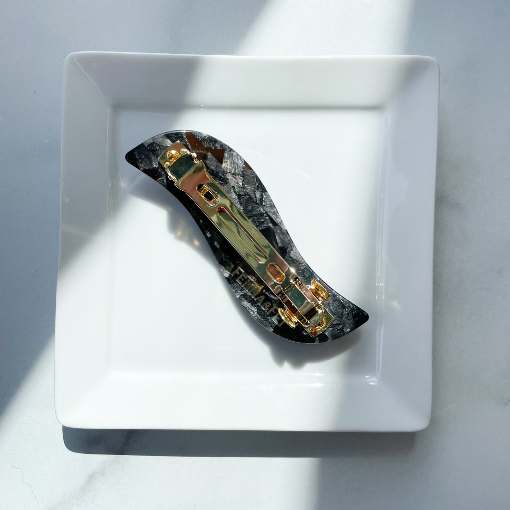 Wave Barrette | Black and Gray Stone Acetate Hair Clip