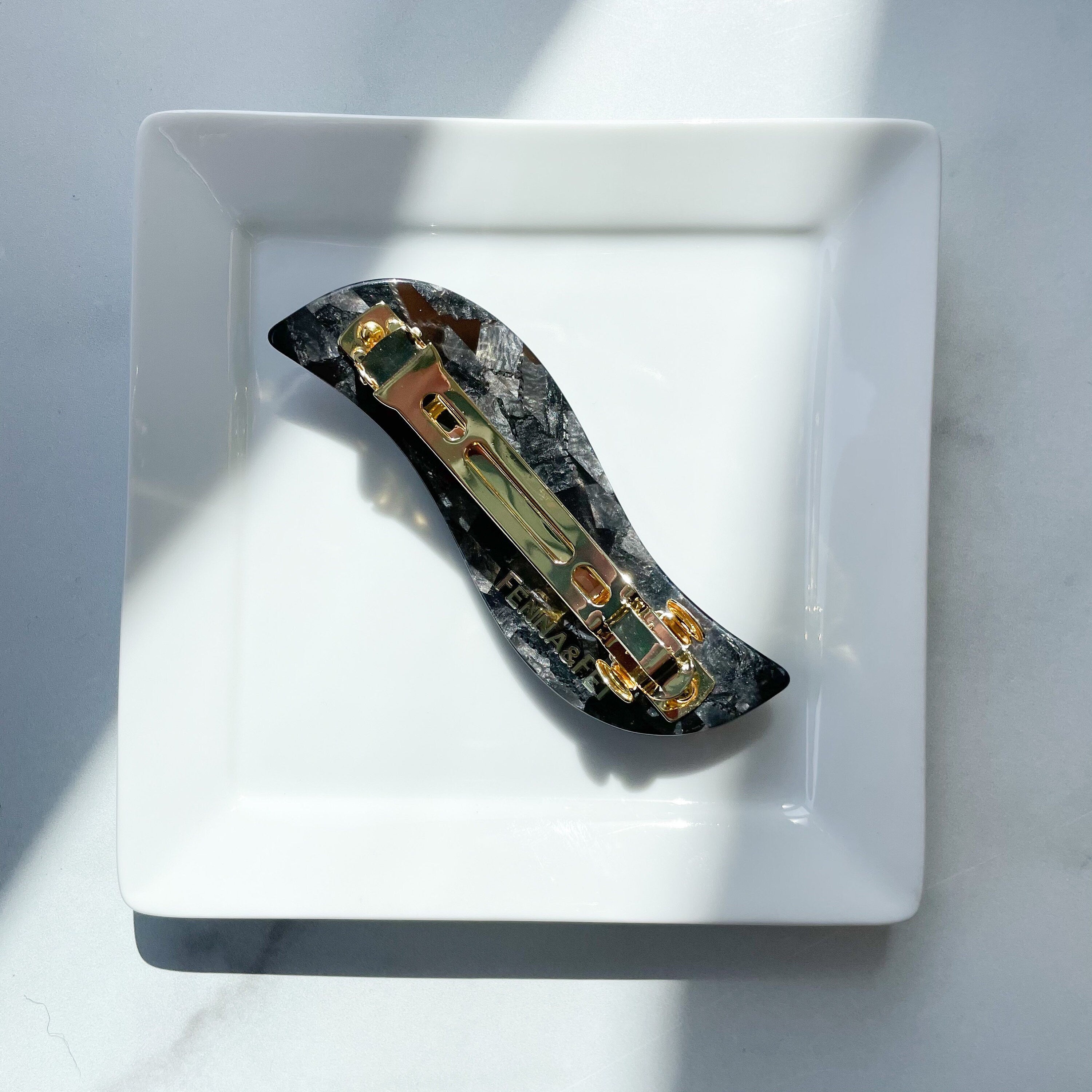 Wave Barrette | Black and Gray Stone Acetate Hair Clip