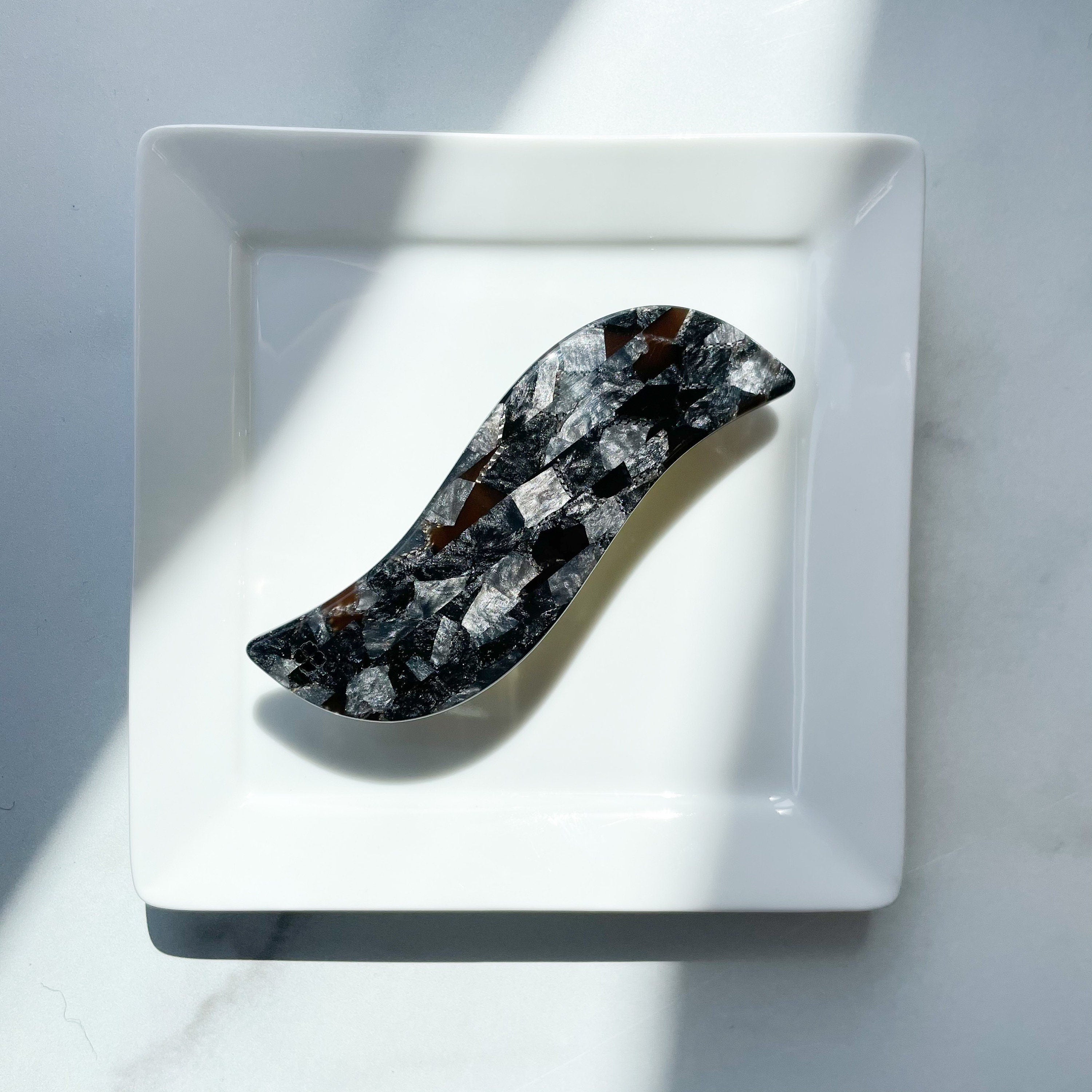 Wave Barrette | Black and Gray Stone Acetate Hair Clip