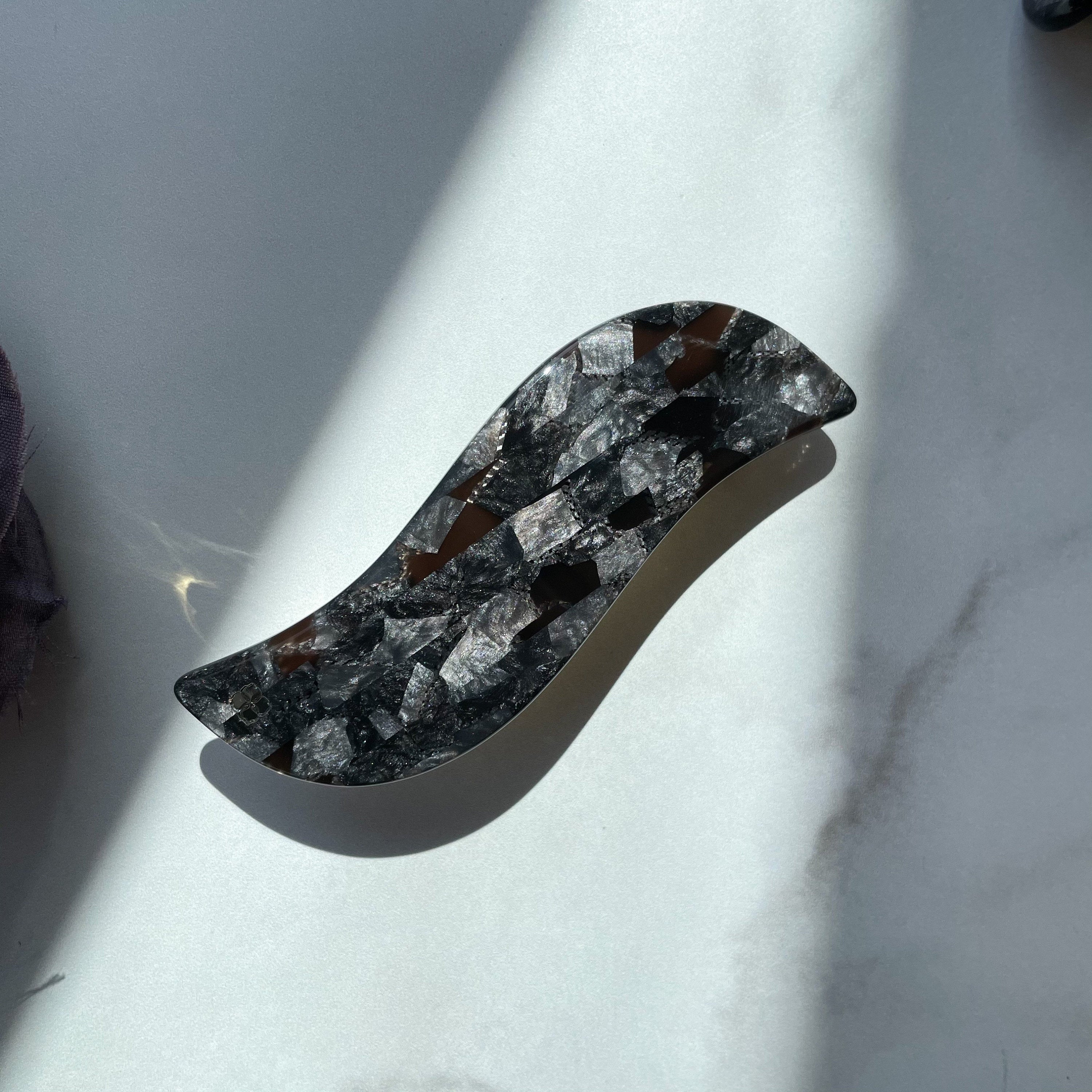 Wave Barrette | Black and Gray Stone Acetate Hair Clip