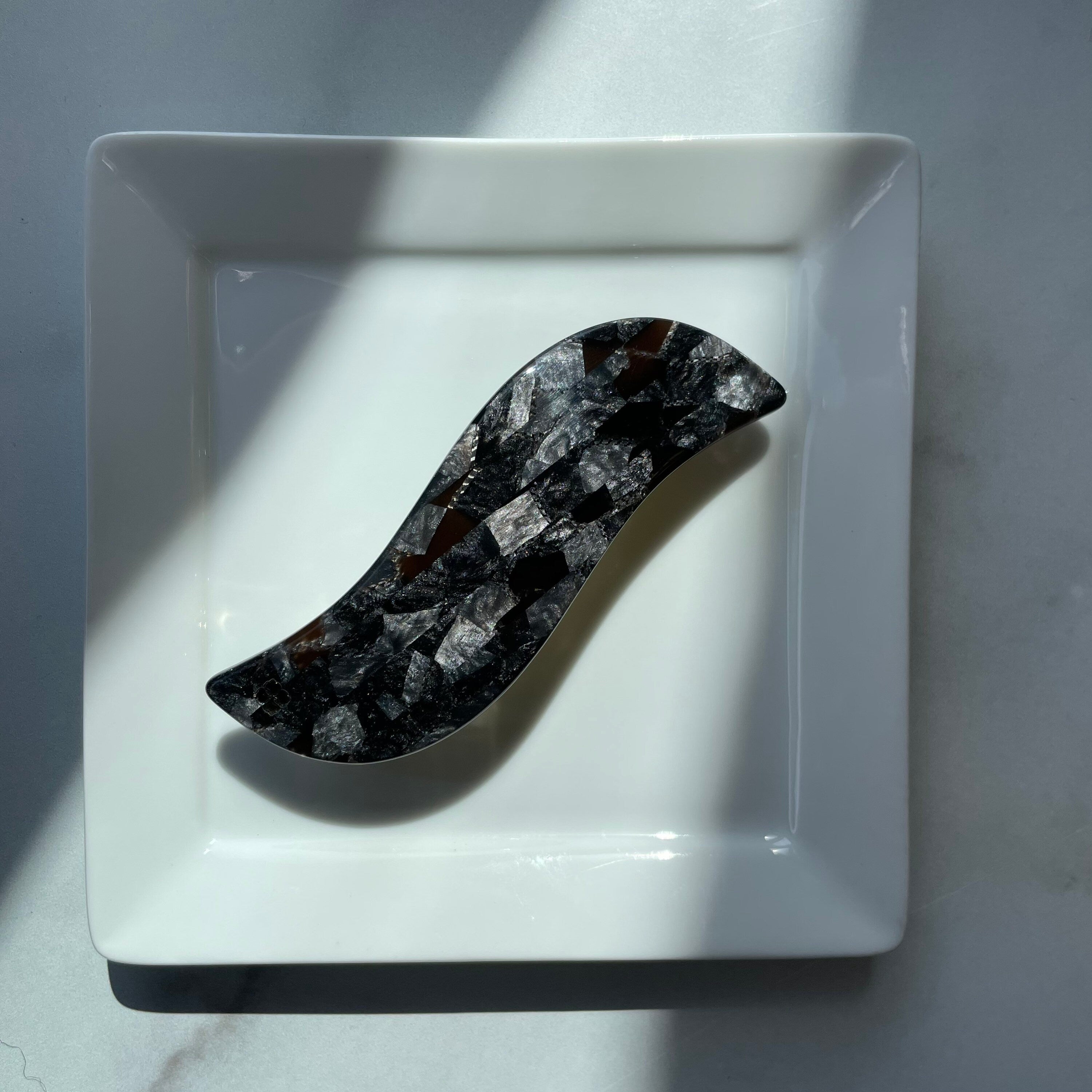 Wave Barrette | Black and Gray Stone Acetate Hair Clip