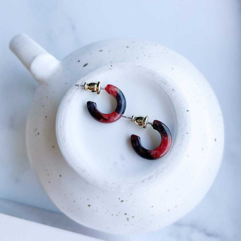 Gemstone Hoop Earrings | Cellulose Acetate & Sterling Silver, 15mm