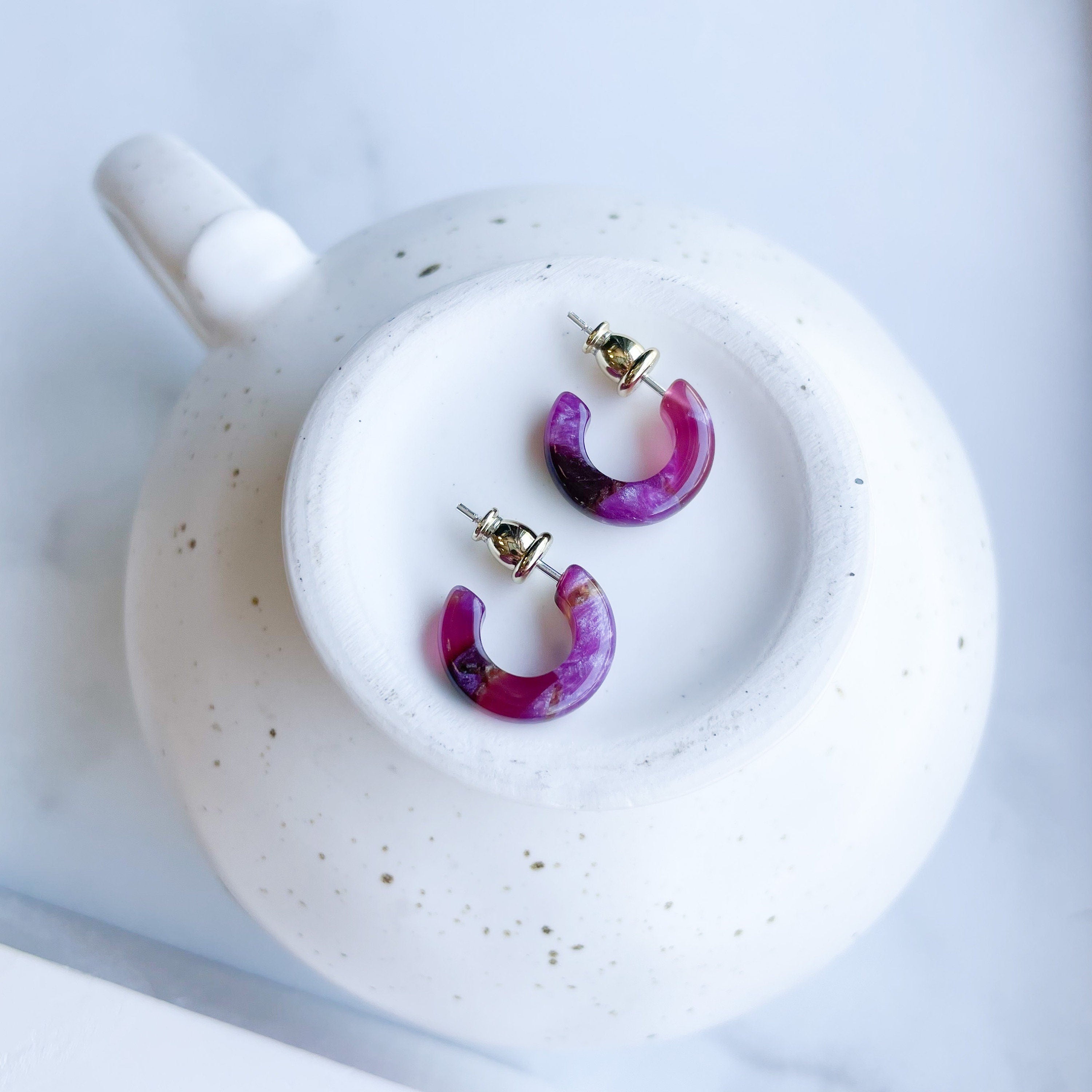 Gemstone Hoop Earrings | Cellulose Acetate & Sterling Silver, 15mm