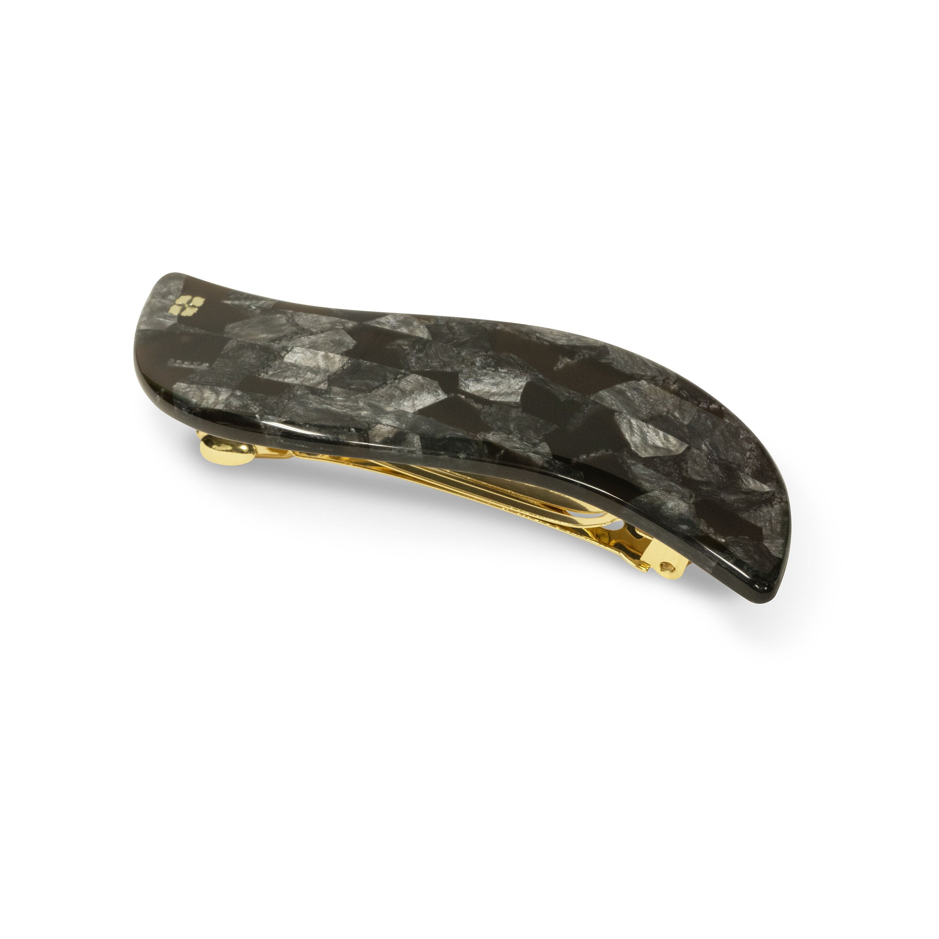 Wave Barrette | Black and Gray Stone Acetate Hair Clip