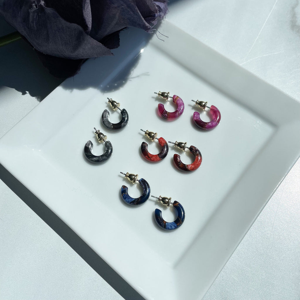 Gemstone Hoop Earrings | Cellulose Acetate & Sterling Silver, 15mm