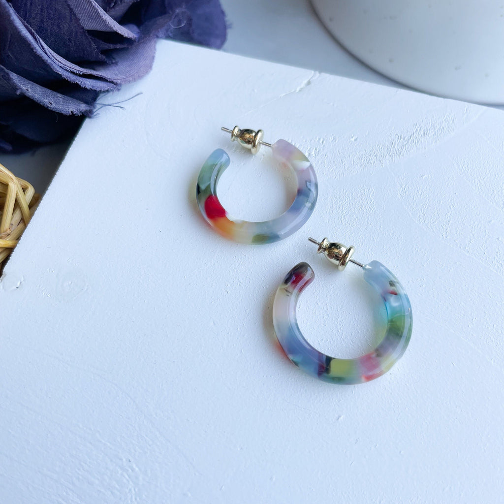 Rainbow Confetti Mini Hoop Earrings | Acetate, 925 Silver