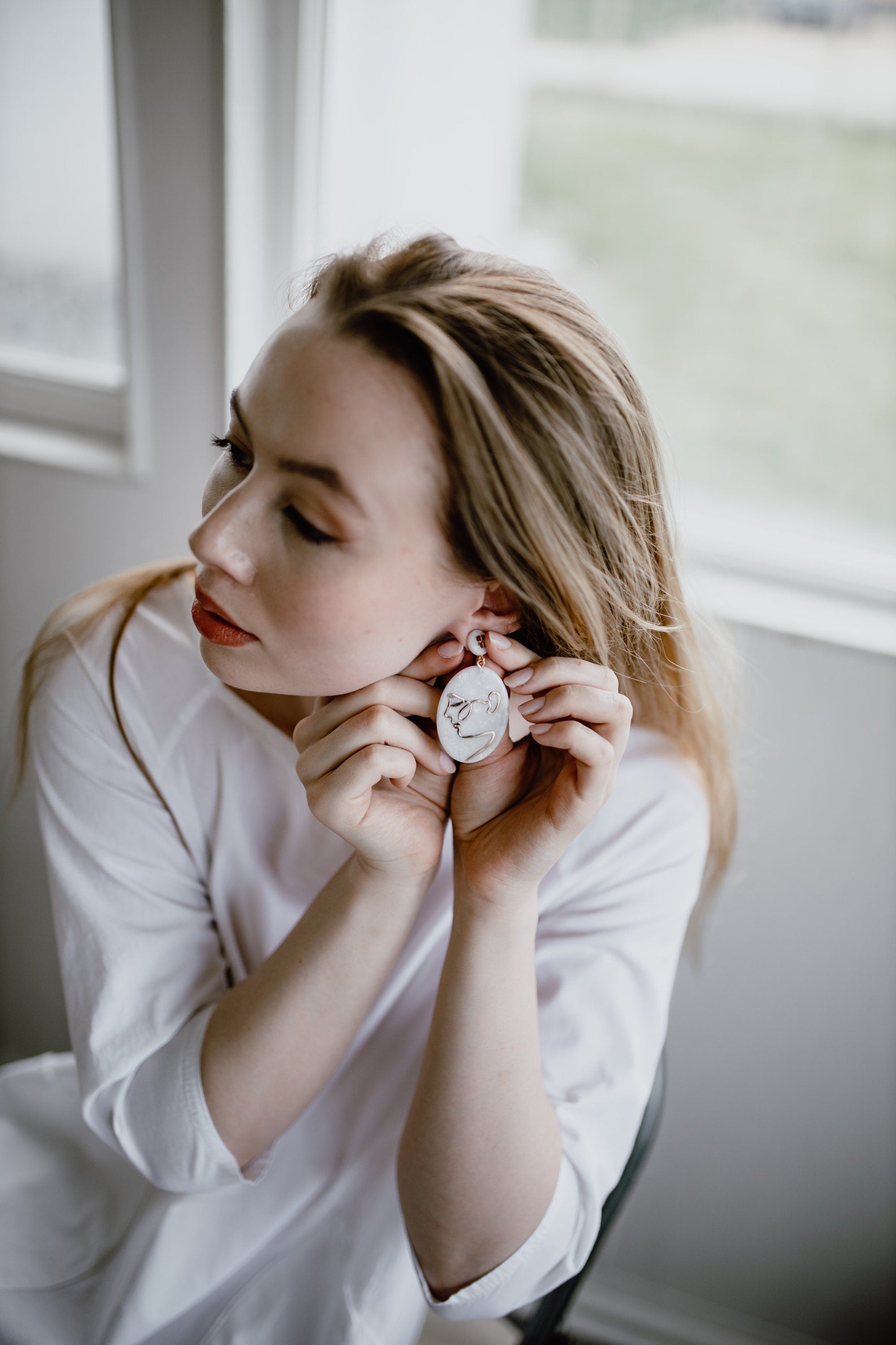 Face Dangle Earrings | Sterling Silver Posts, Eco Italian Acetate