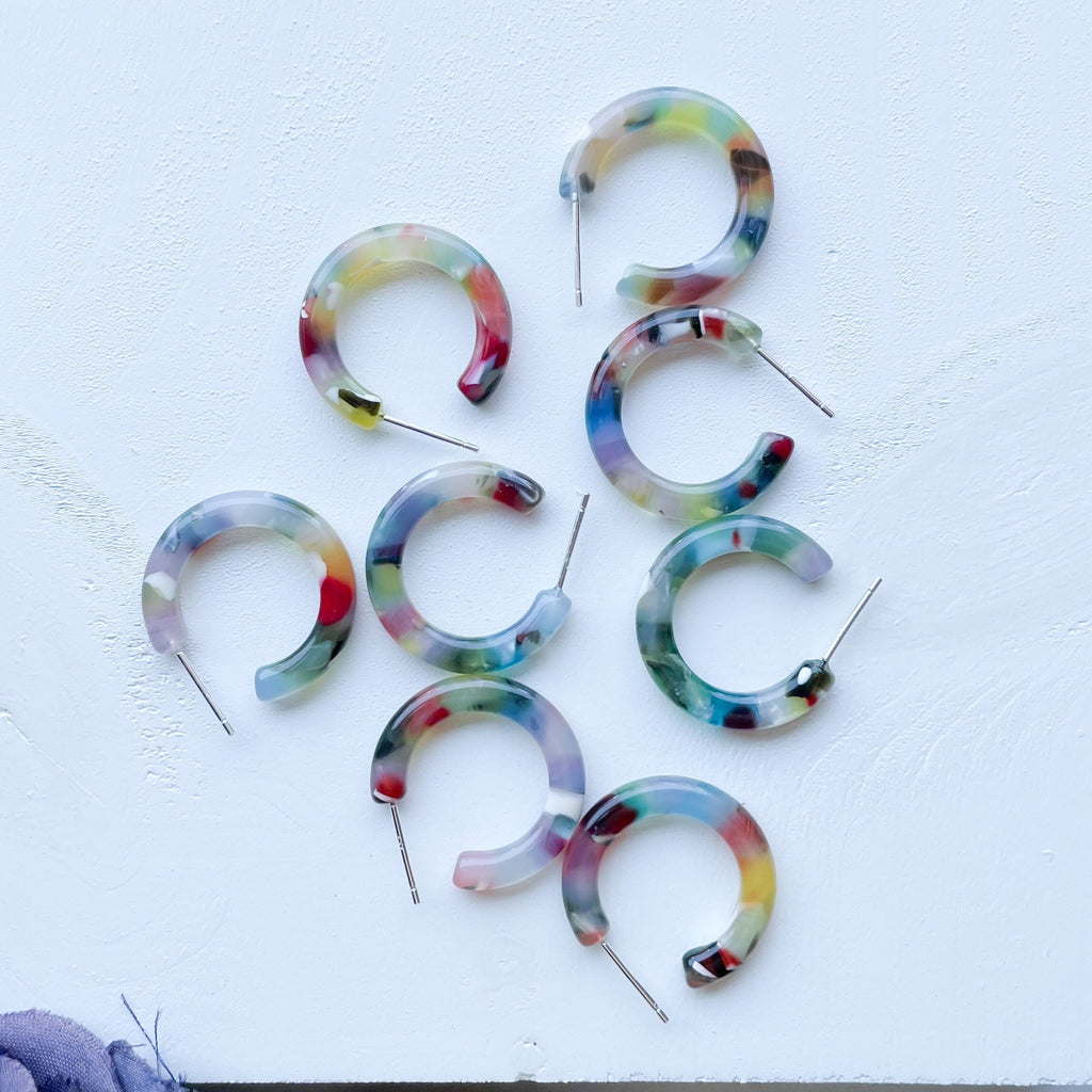 Rainbow Confetti Mini Hoop Earrings | Acetate, 925 Silver