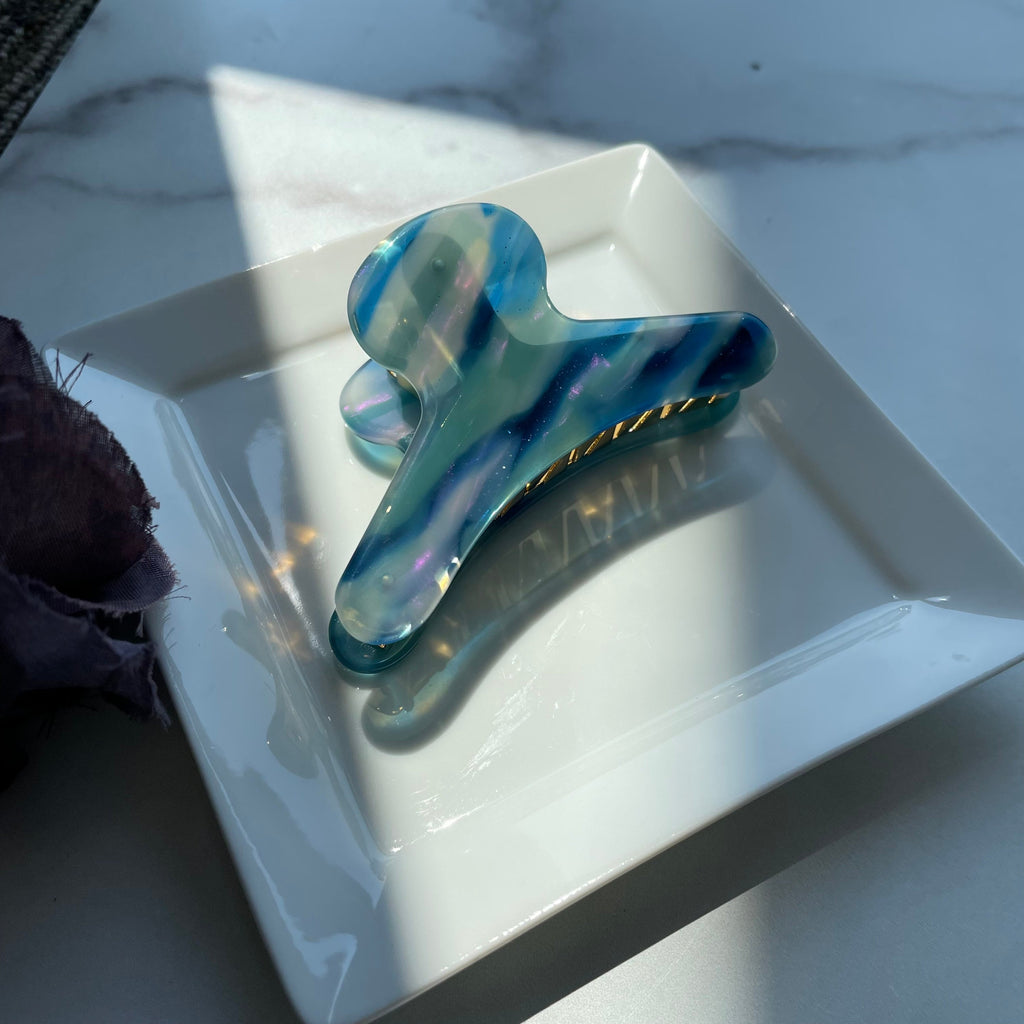 French Hair Claw in Galaxy Colors | Iridescent Blue Black Pink | Hand Made Eco-Friendly Accessories