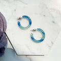 Blue Glitter Milky Way Hoop Earrings | Sterling Silver Posts, 24mm