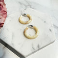 Ultra Mini 24mm Hoops in Honey Stone | Yellow White and Brown Swirl Hoop Earrings 925 Sterling Silver Posts
