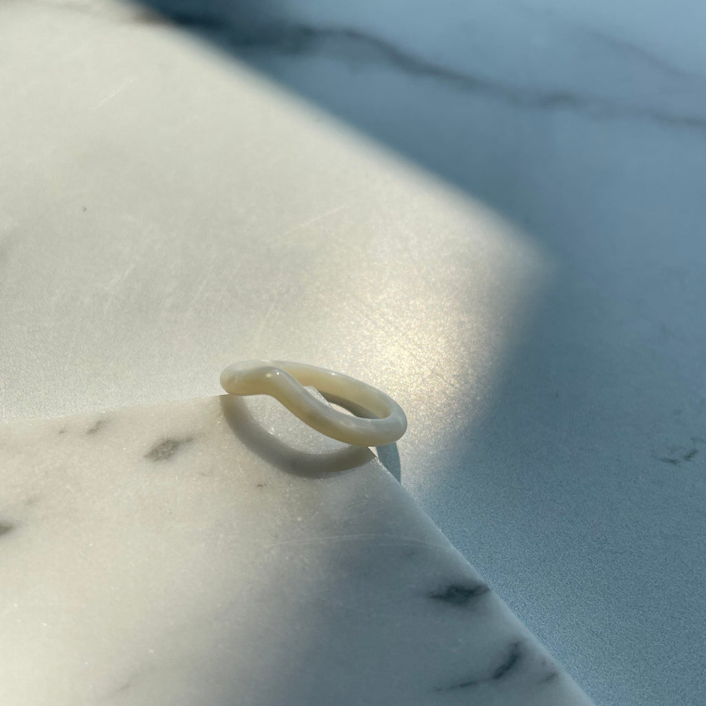 Heart Ring in Pearl | White Pearl Tortoise Shell Acetate Chevron Resin Stacking Rings Minimalist