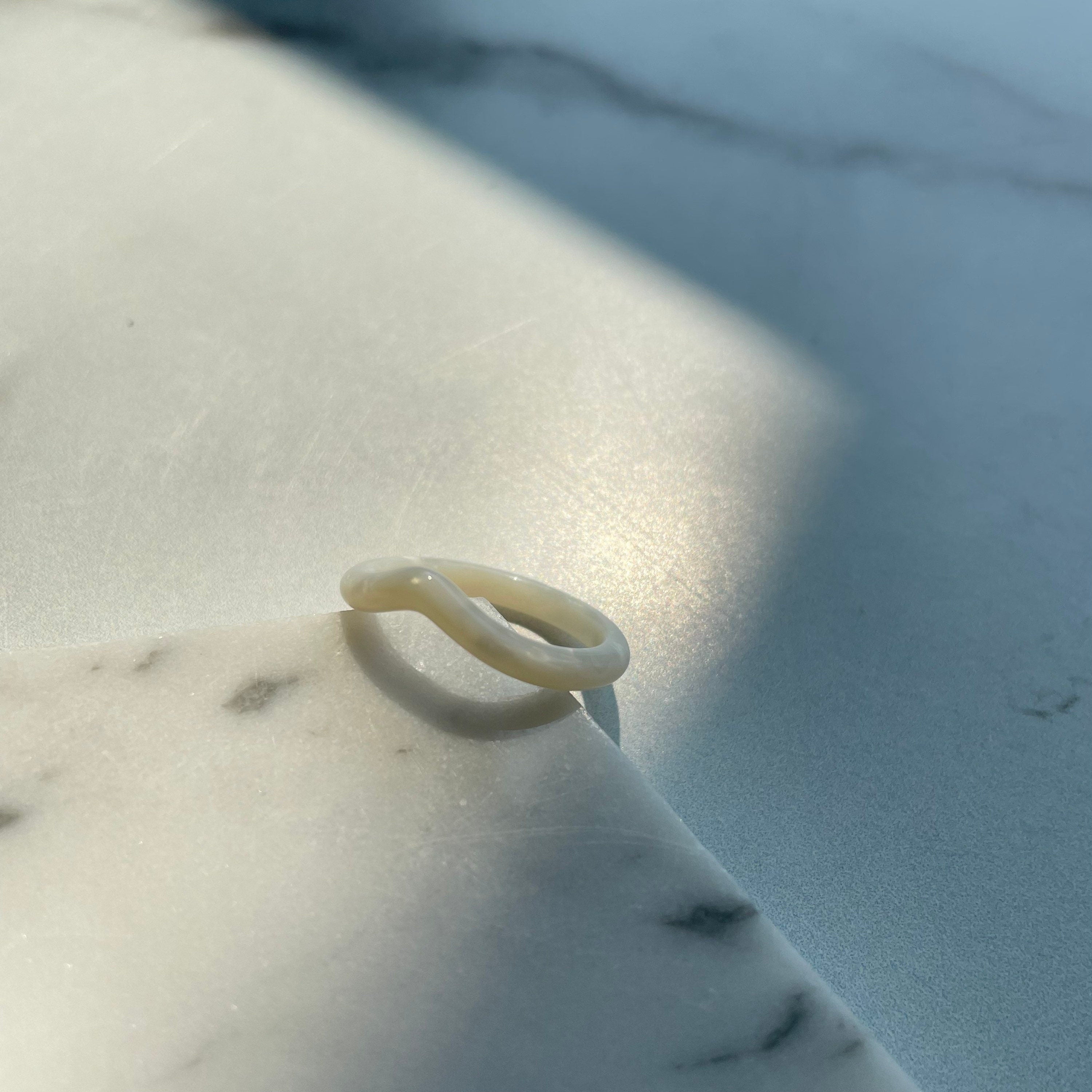 Heart Ring in Pearl | White Pearl Tortoise Shell Acetate Chevron Resin Stacking Rings Minimalist