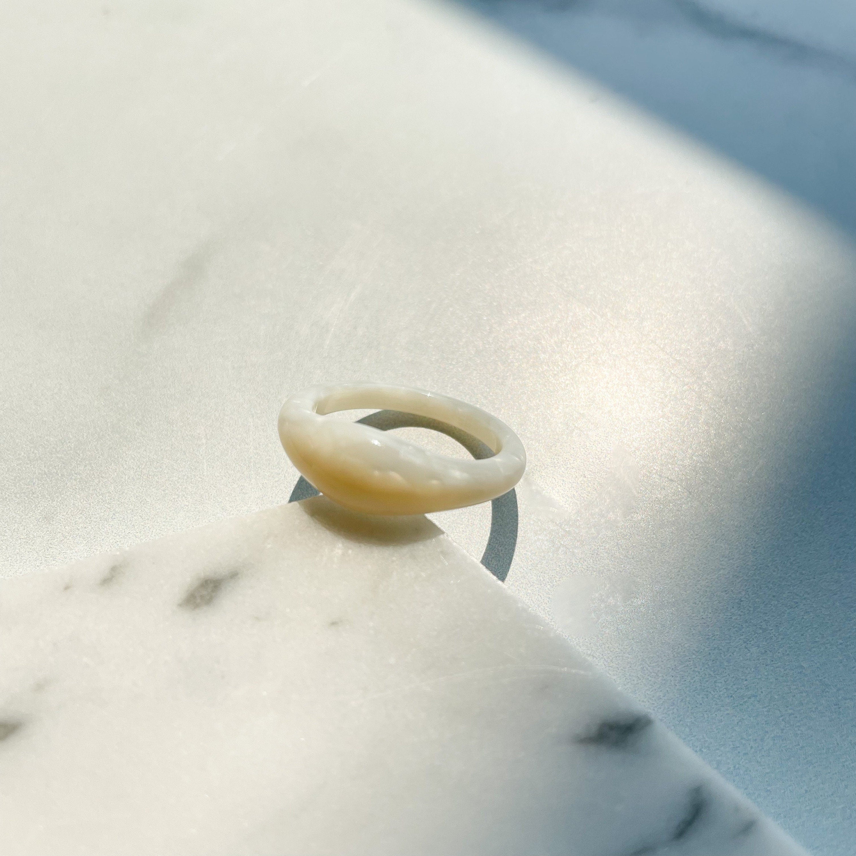 Chunky Pearl Ruyi Dome Ring | Tortoise Shell Acetate Resin Minimalist Stacking Ring