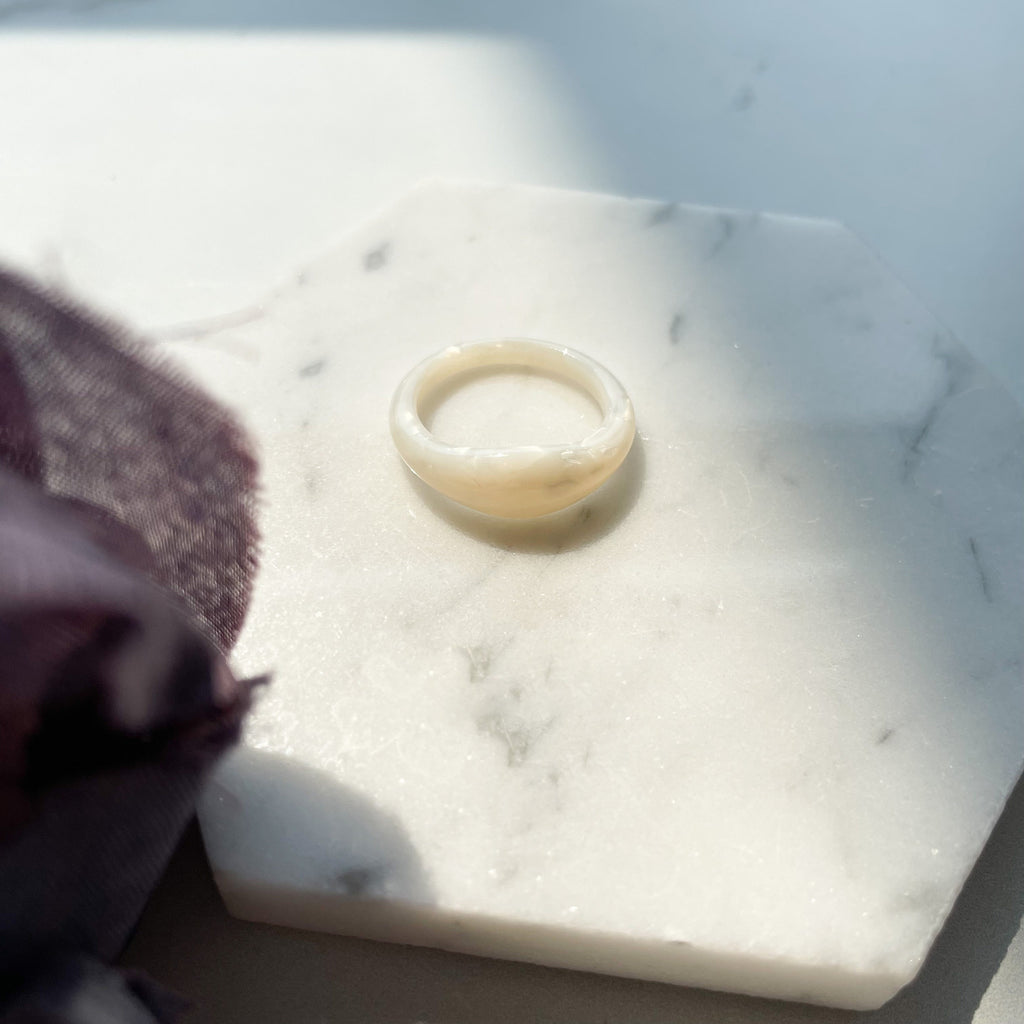 Chunky Pearl Ruyi Dome Ring | Tortoise Shell Acetate Resin Minimalist Stacking Ring