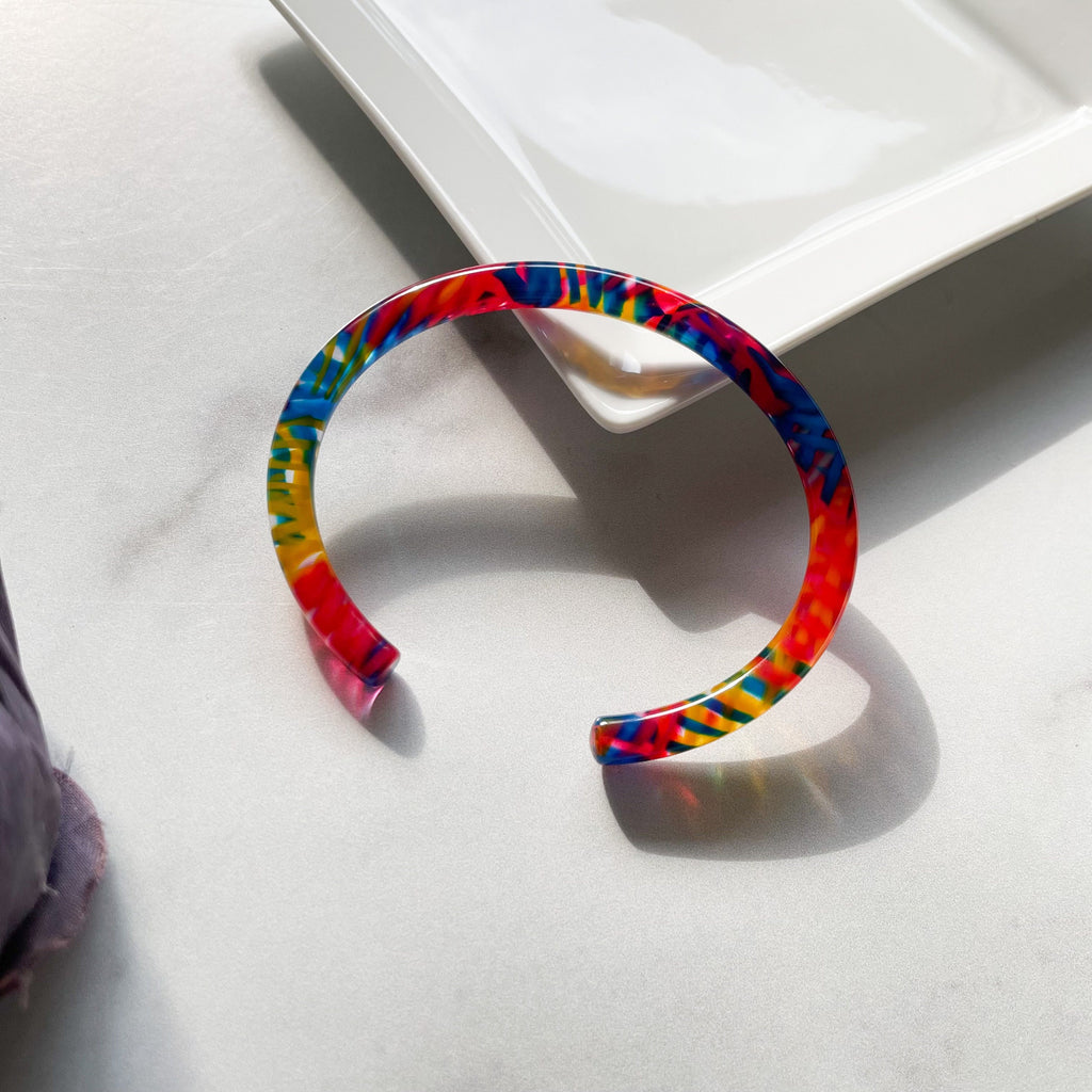 Bangle Cuff in Macaw | Tropical Parrot Acetate Resin Cuff Bangle Bracelet Colorful