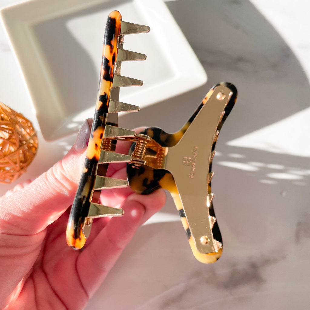 French Claw in Walnut Tortoise | Tortoise Shell Hair Clip Claw Italian Acetate Stainless Steel