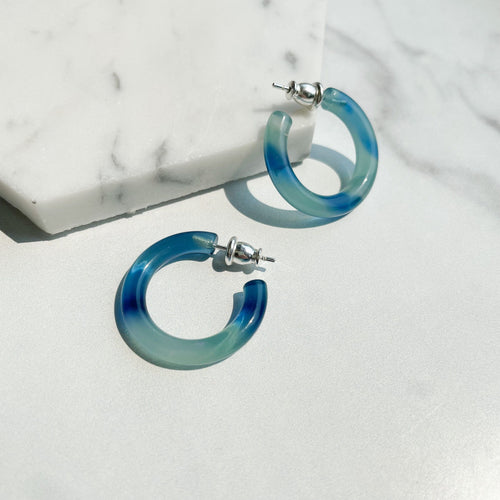 Blue Glitter Milky Way Hoop Earrings | Sterling Silver Posts, 24mm
