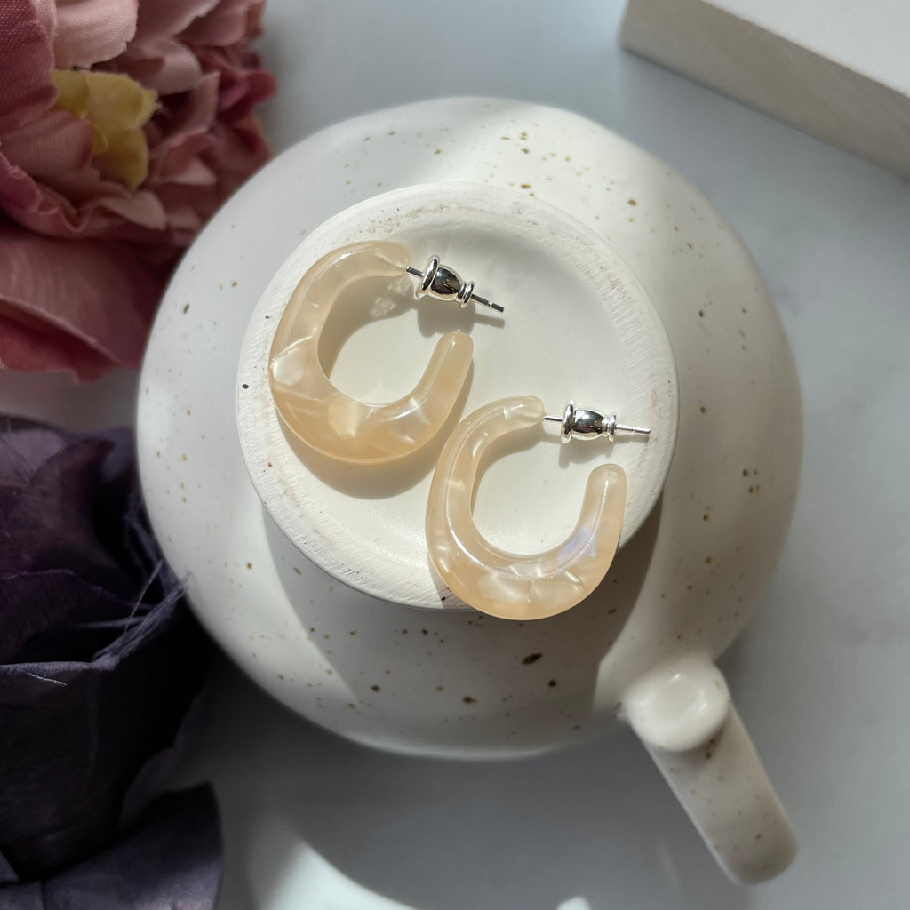 Chunky Hoop Earrings | Pearl Cream Acetate, Sterling Silver Posts