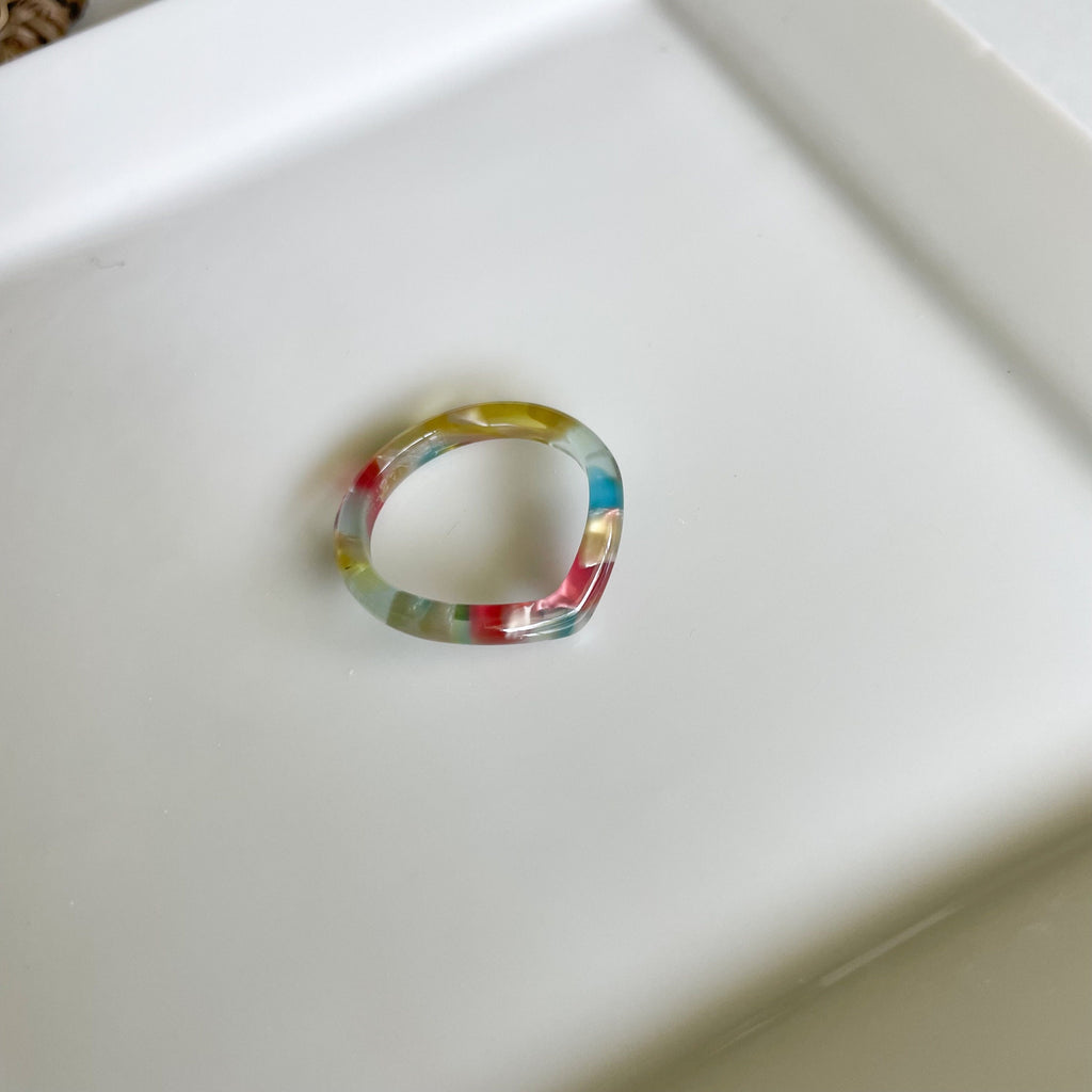 Watercolor Heart Ring | Teal, Yellow, Red Acetate Stacking Ring