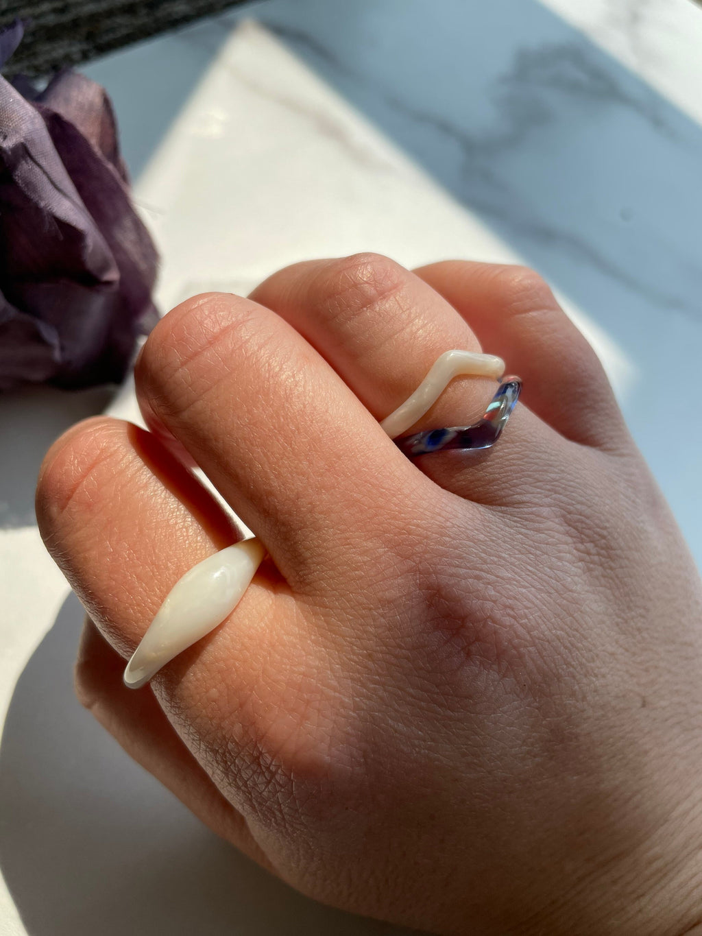 Stained Glass Heart Ring | Blue Yellow Red Acetate Resin