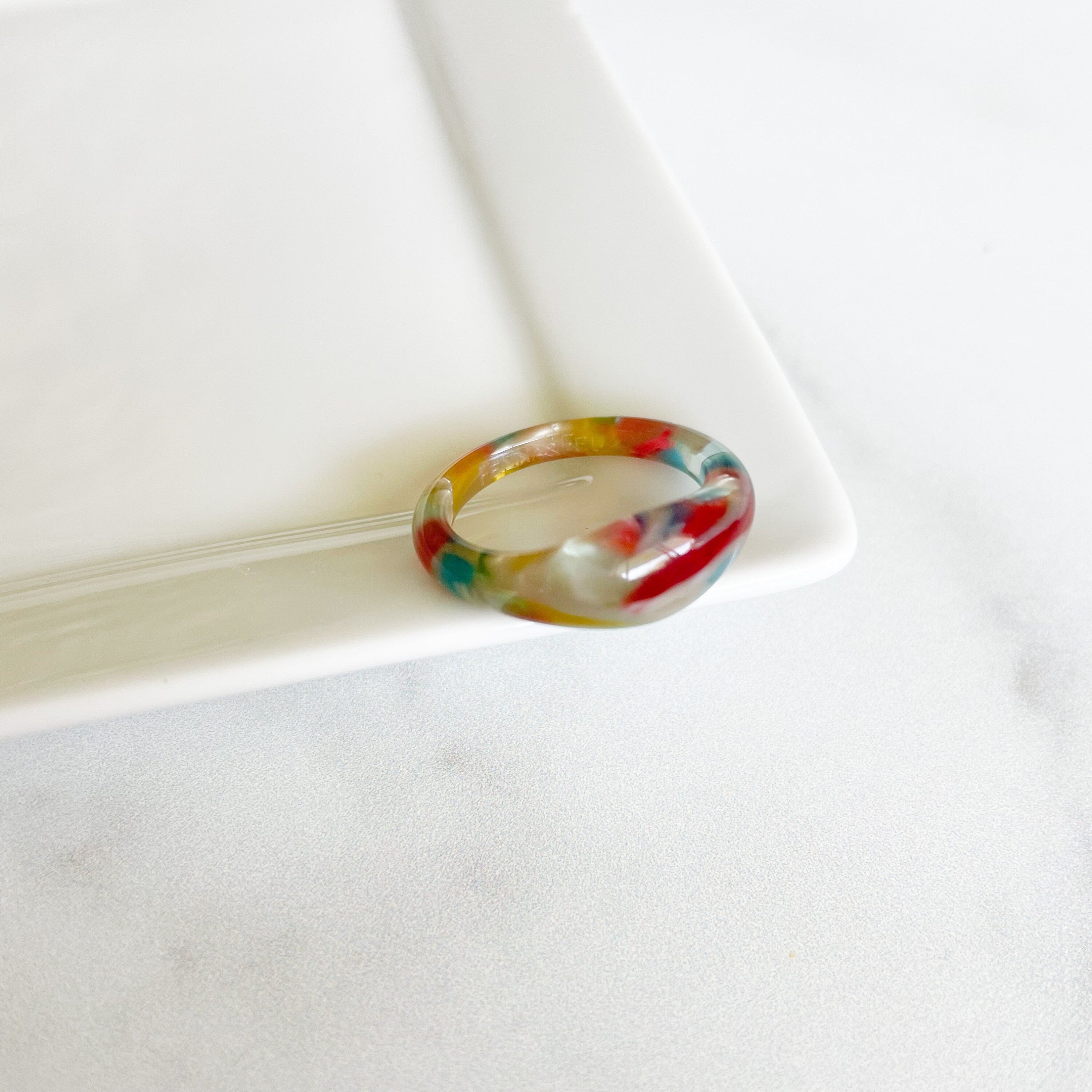 Acetate Resin Dome Ring | Pastel Pearl Tortoise Shell Stacking Ring in Watercolor |