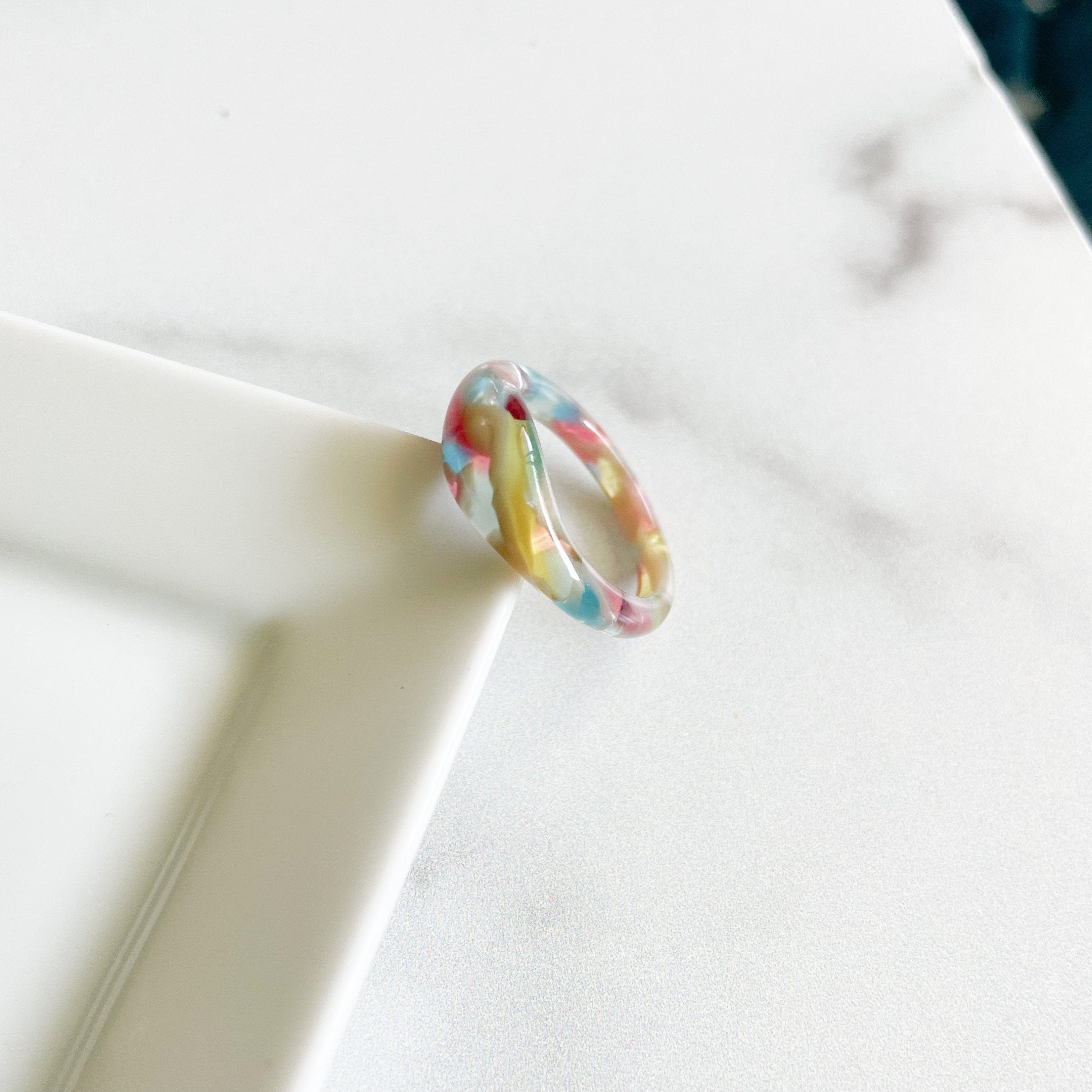 Acetate Resin Dome Ring | Pastel Pearl Tortoise Shell Stacking Ring in Watercolor |