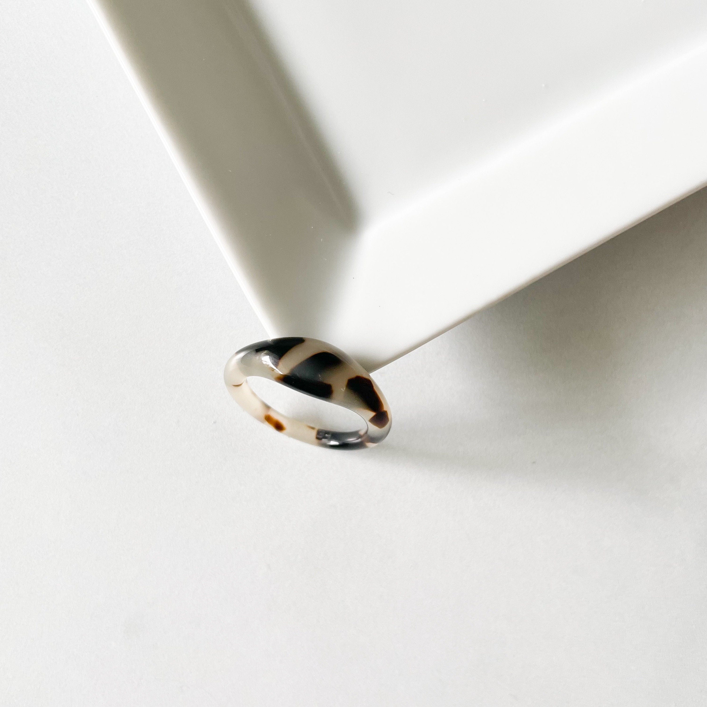 3 Pack - Ruyi Dome Ring in Bio Blonde | Chunky Tortoise Shell Acetate Resin Stacking Statement Rings