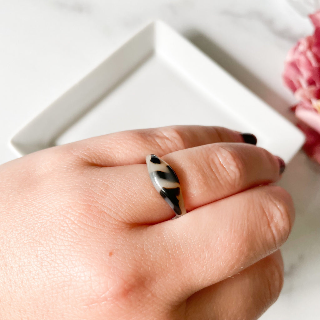 3 Pack - Ruyi Dome Ring in Bio Blonde | Chunky Tortoise Shell Acetate Resin Stacking Statement Rings