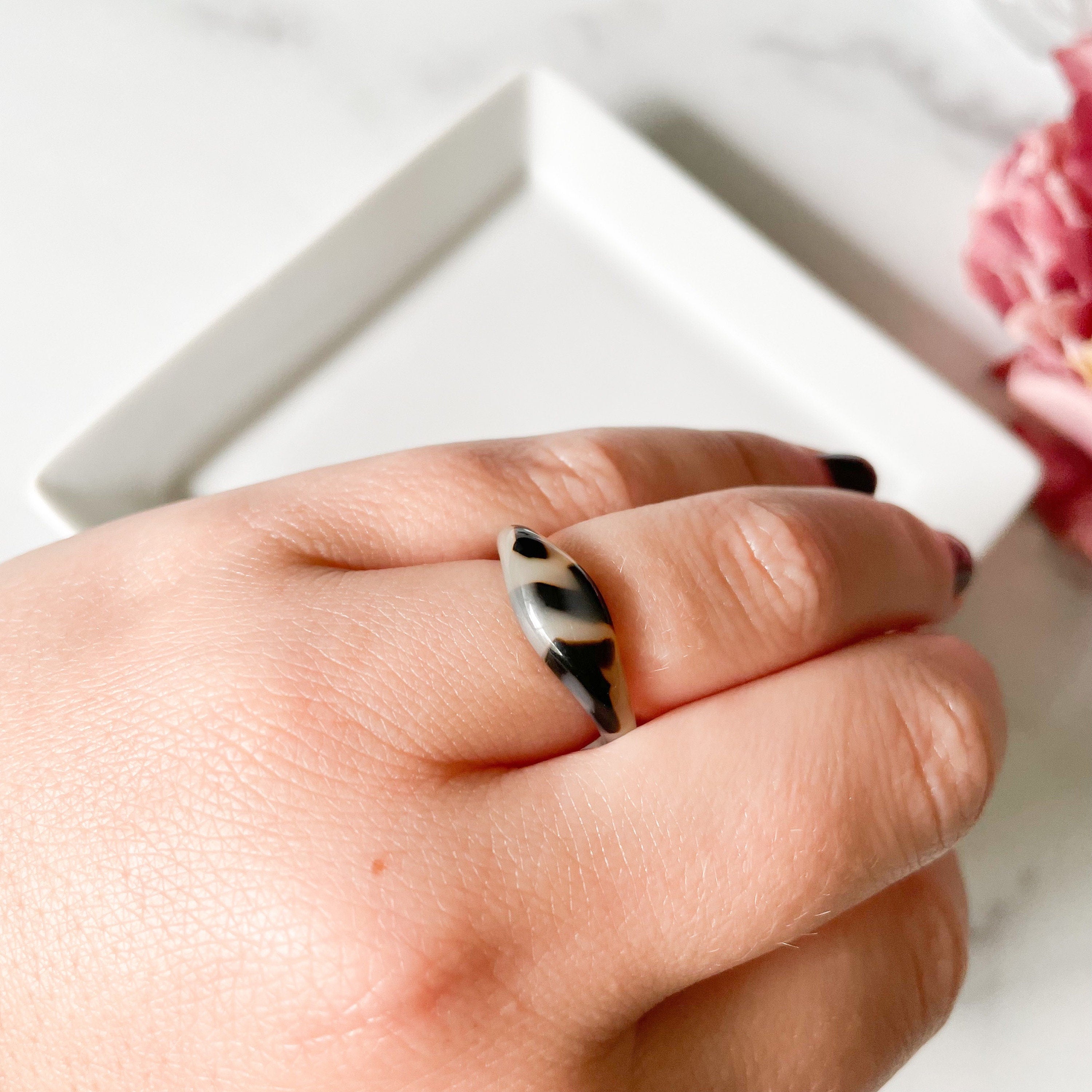 3 Pack - Ruyi Dome Ring in Bio Blonde | Chunky Tortoise Shell Acetate Resin Stacking Statement Rings