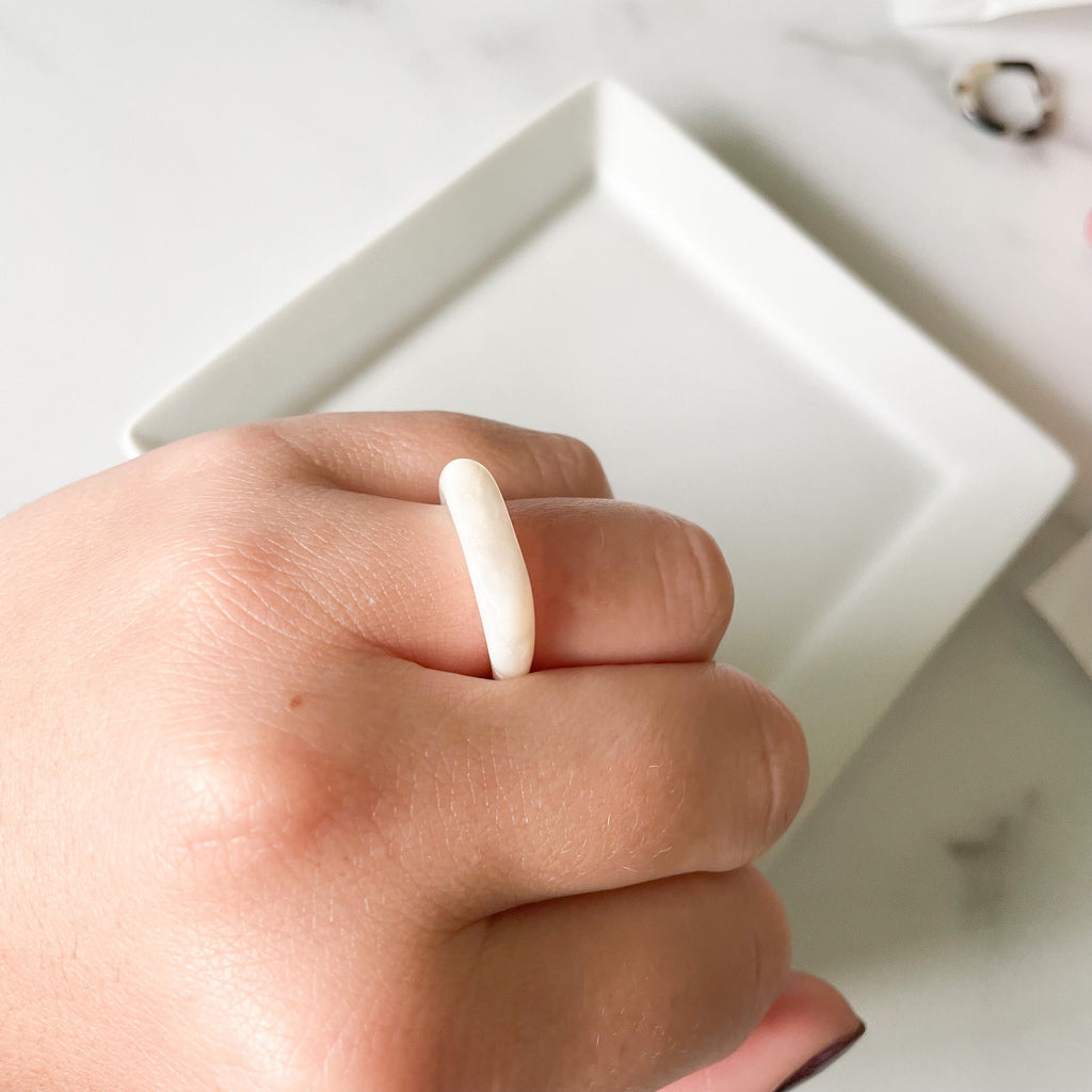 Square Acetate Statement Ring | White Pearl Tortoise Shell
