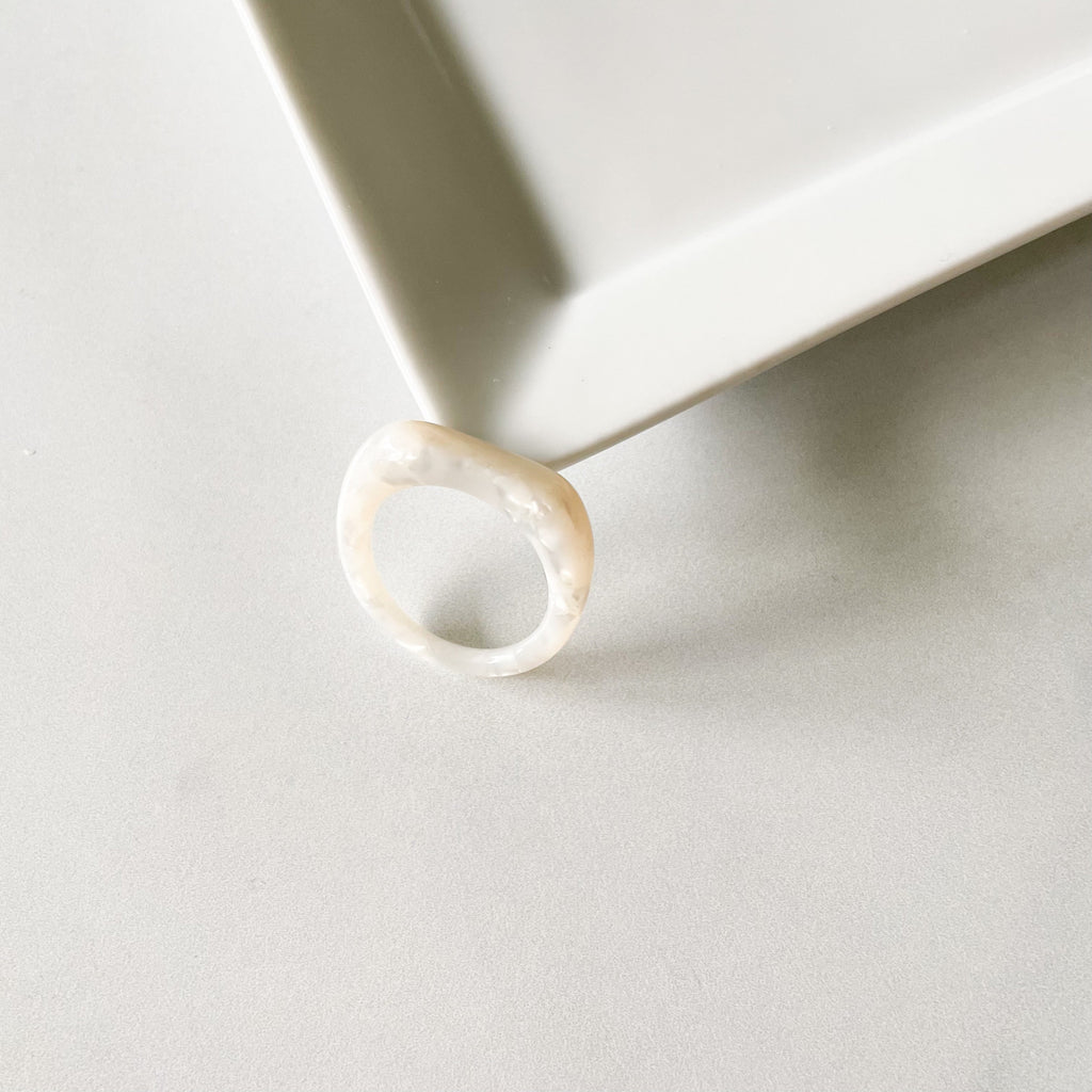 Square Acetate Statement Ring | White Pearl Tortoise Shell