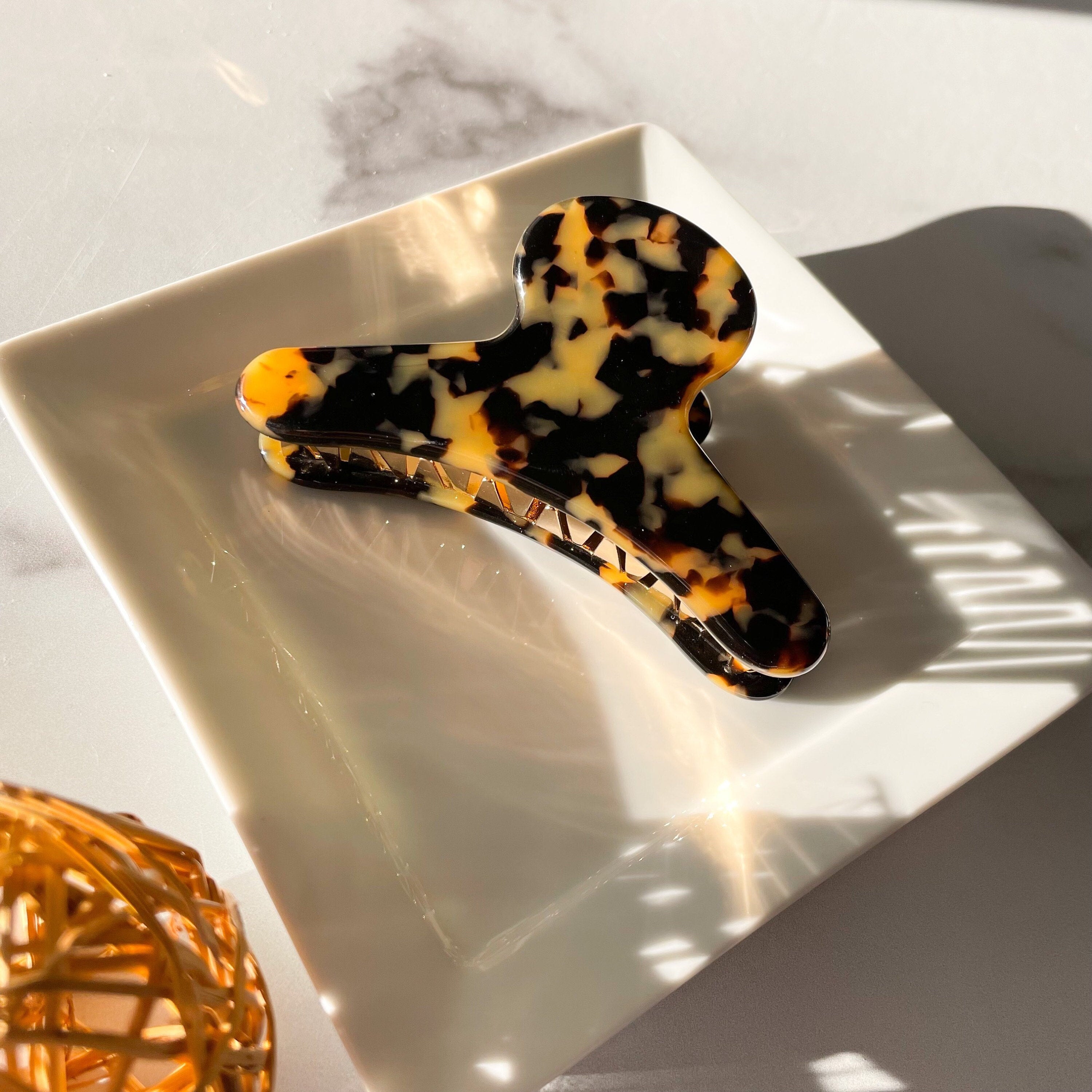 French Claw in Walnut Tortoise | Tortoise Shell Hair Clip Claw Italian Acetate Stainless Steel