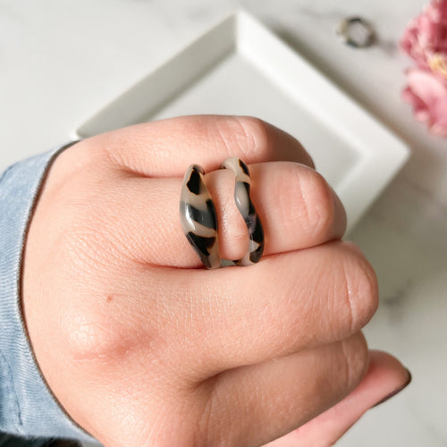 3 Pack - Ruyi Dome Ring in Bio Blonde | Chunky Tortoise Shell Acetate Resin Stacking Statement Rings