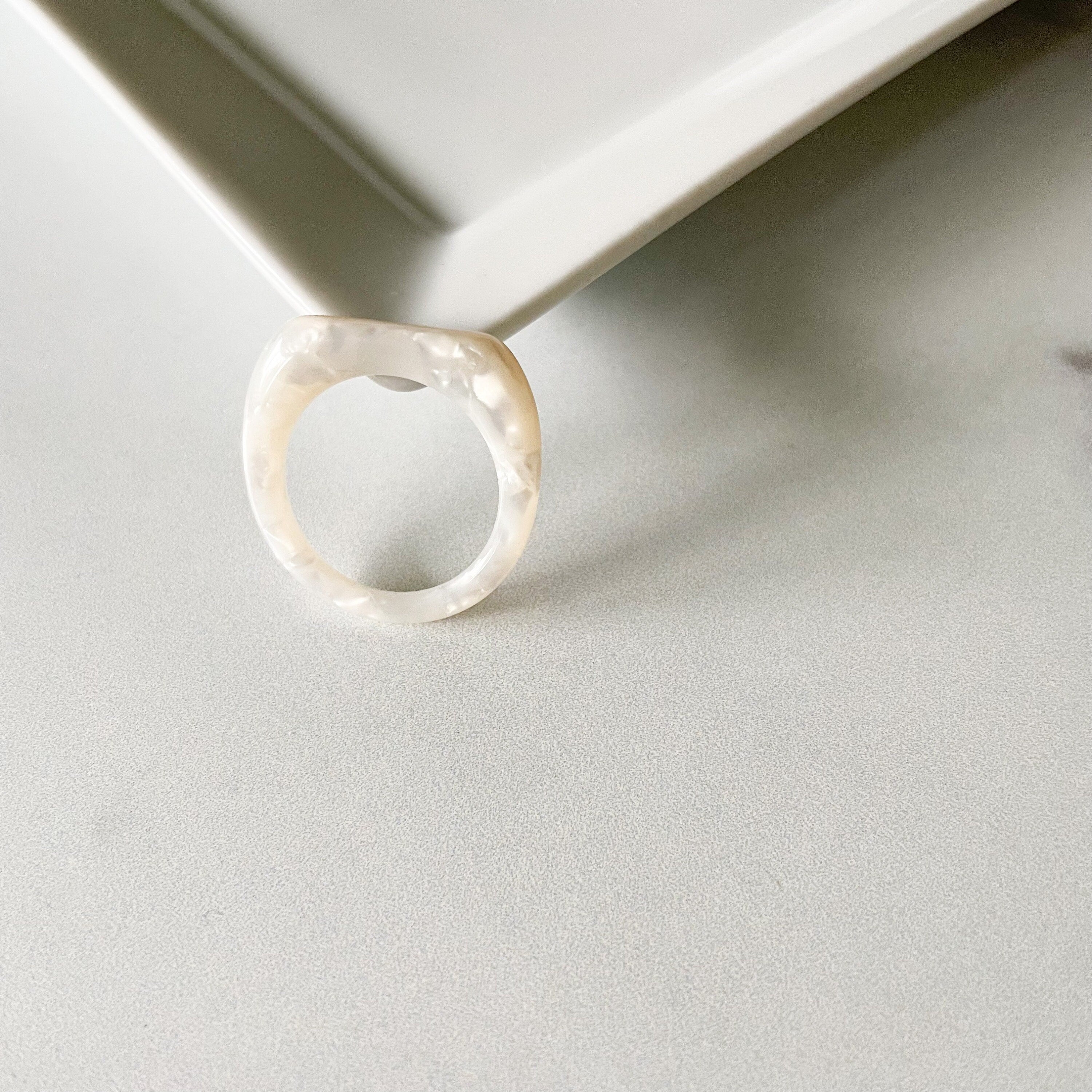 Square Acetate Statement Ring | White Pearl Tortoise Shell