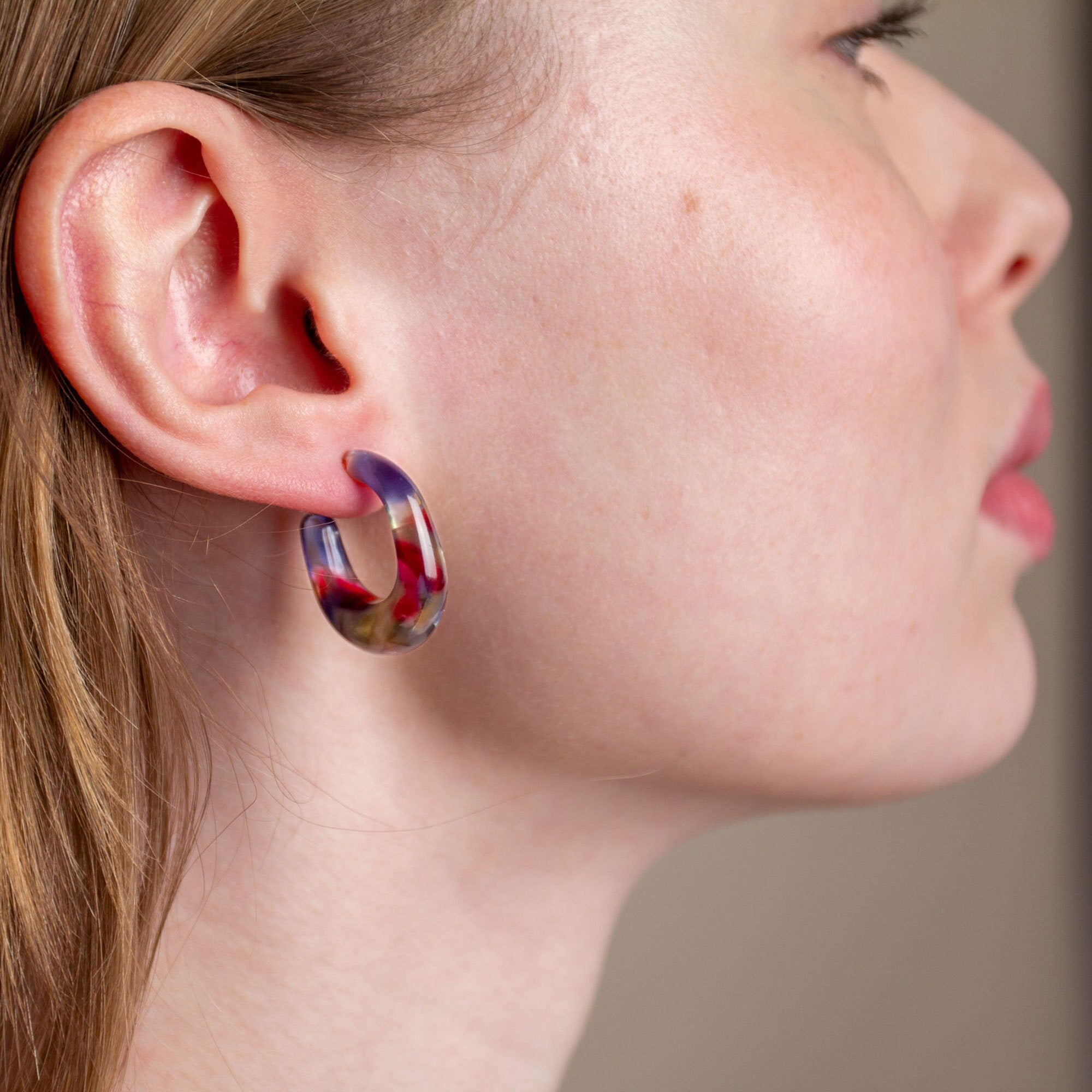 Stained Glass Hoop Earrings | Chunky Red Blue Yellow, Sterling Silver