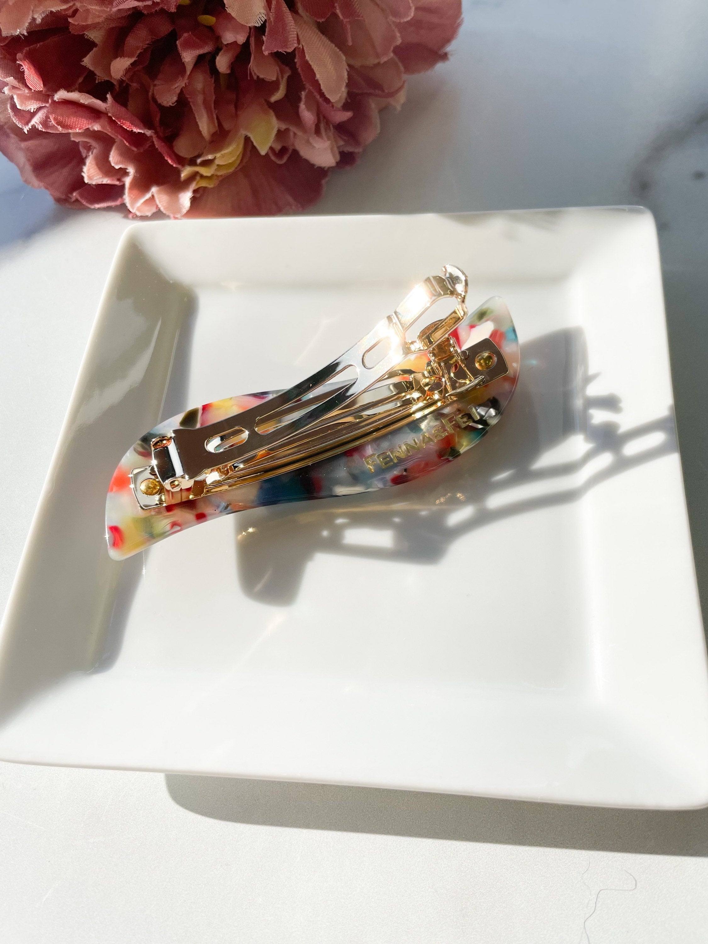 Wave Barrette in Unicorn | Multi Colored Purple French Barrette Snap Hair Clip Non Slip