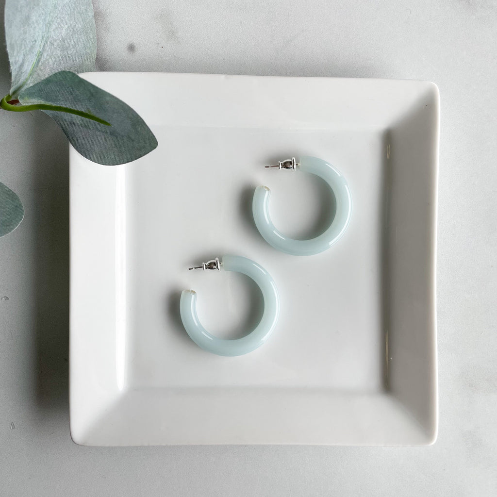 Chunky Light Blue Hoop Earrings | 34mm, Sterling Silver Posts