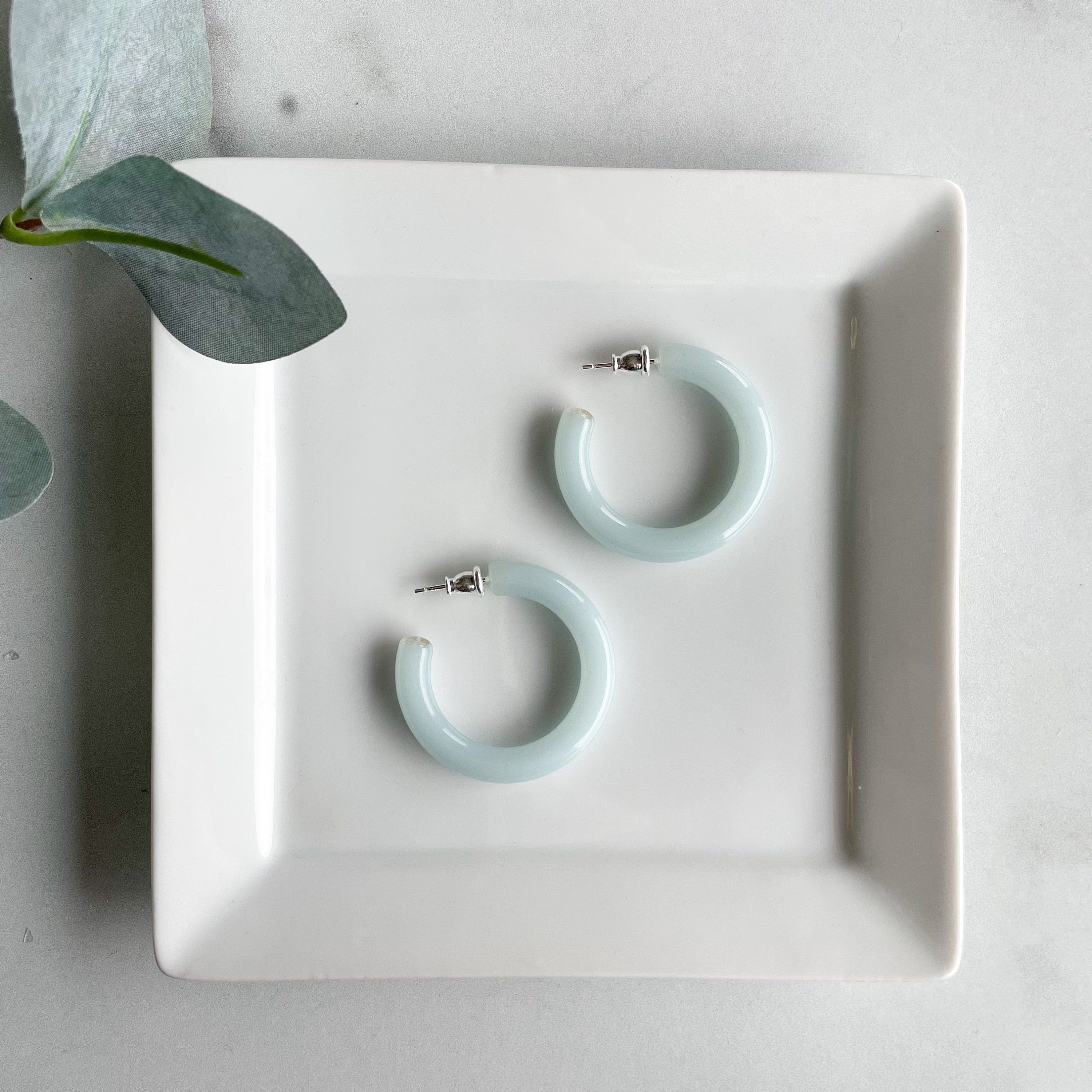 Chunky Light Blue Hoop Earrings | 34mm, Sterling Silver Posts