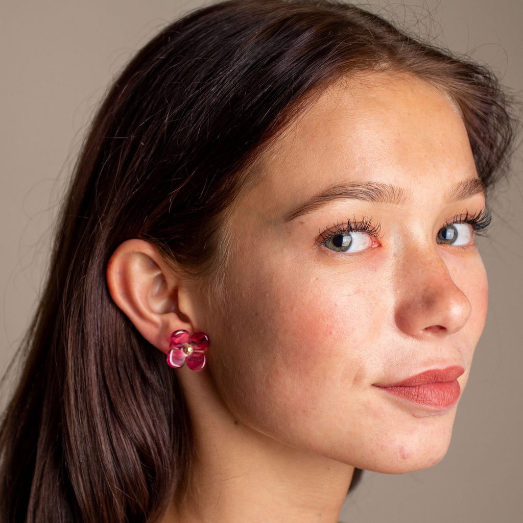 2 pack Hydrangea Flower Studs | Cellulose Acetate Colorful Resin Floral Stud Earrings 14k Posts Nickel Free