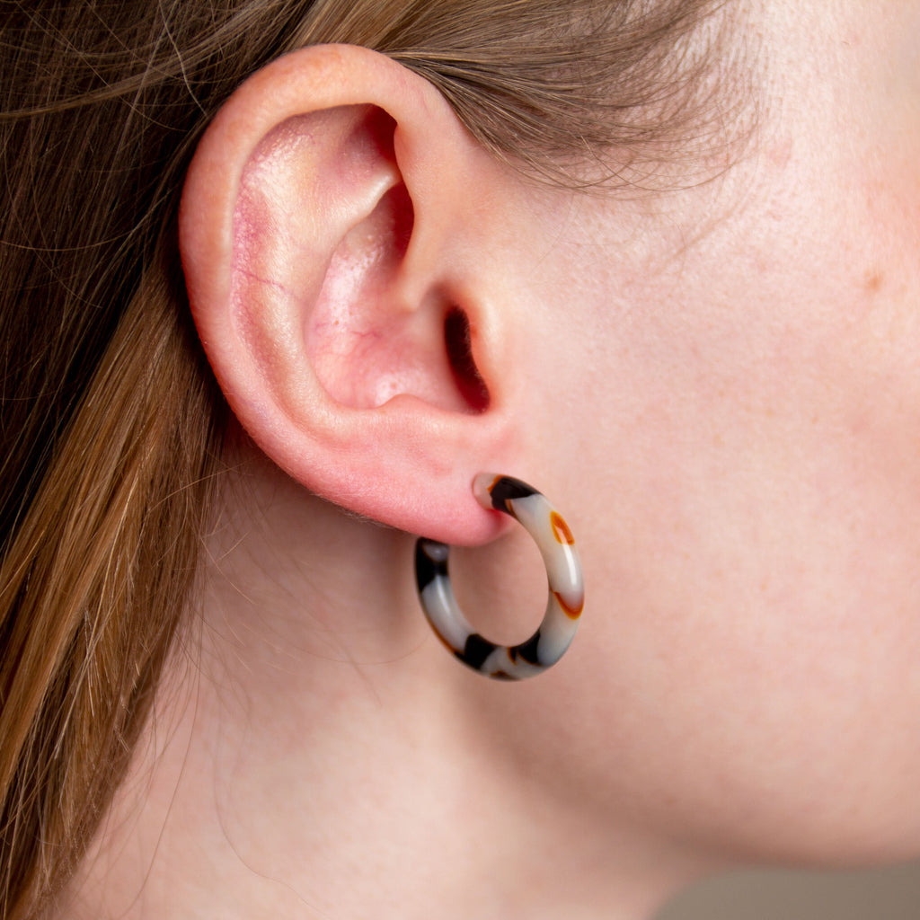 Pink Peg and  Mermaid Pearl Hoop Earrings | 925 Sterling Silver, 24mm