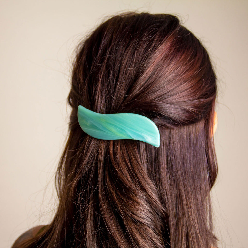 Wave Barrette | Black and Gray Stone Acetate Hair Clip