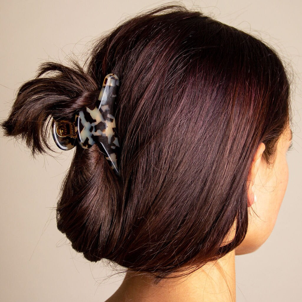 Granite French Hair Claw | Swirled Marble Acetate Clip