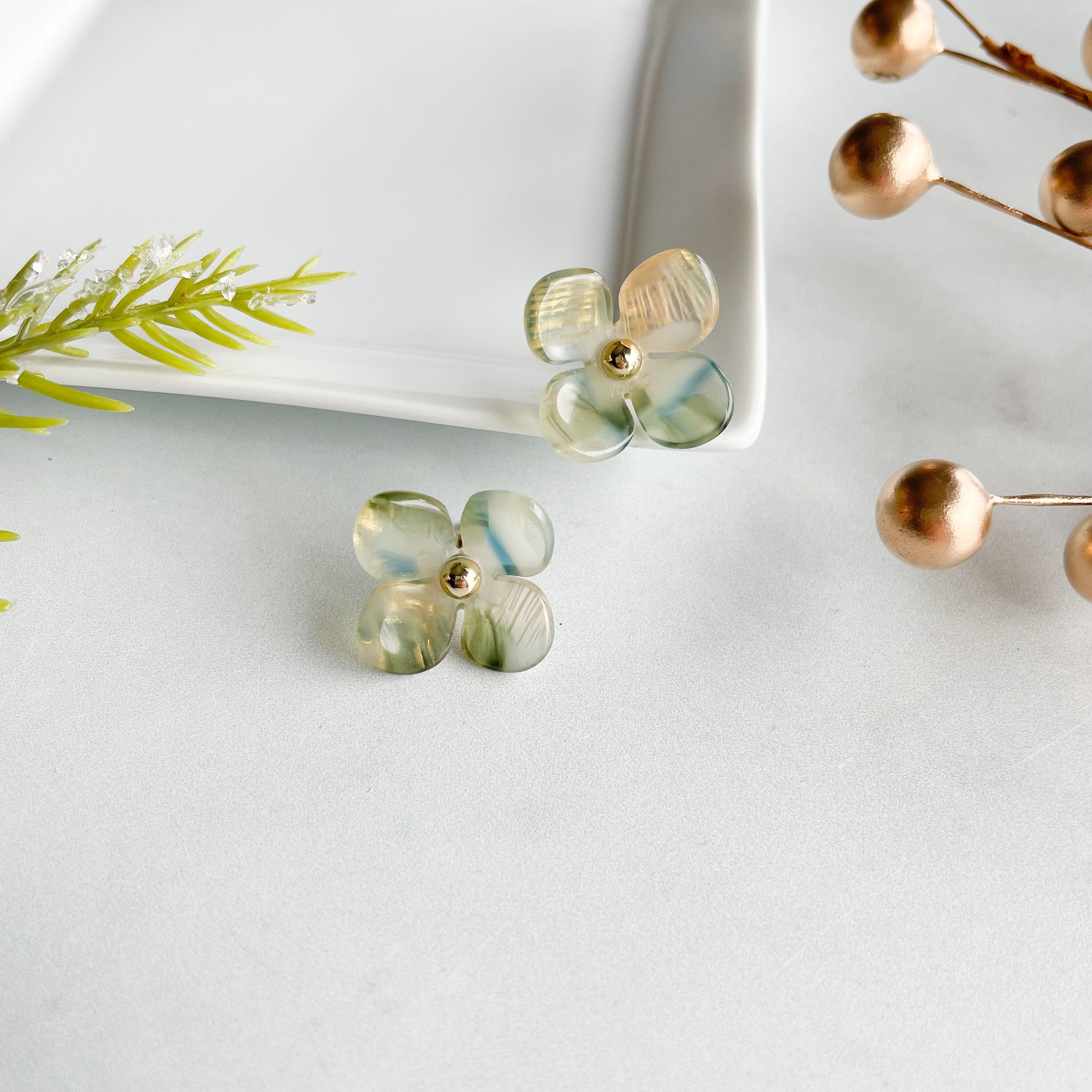 2 pack Hydrangea Flower Studs | Cellulose Acetate Colorful Resin Floral Stud Earrings 14k Posts Nickel Free