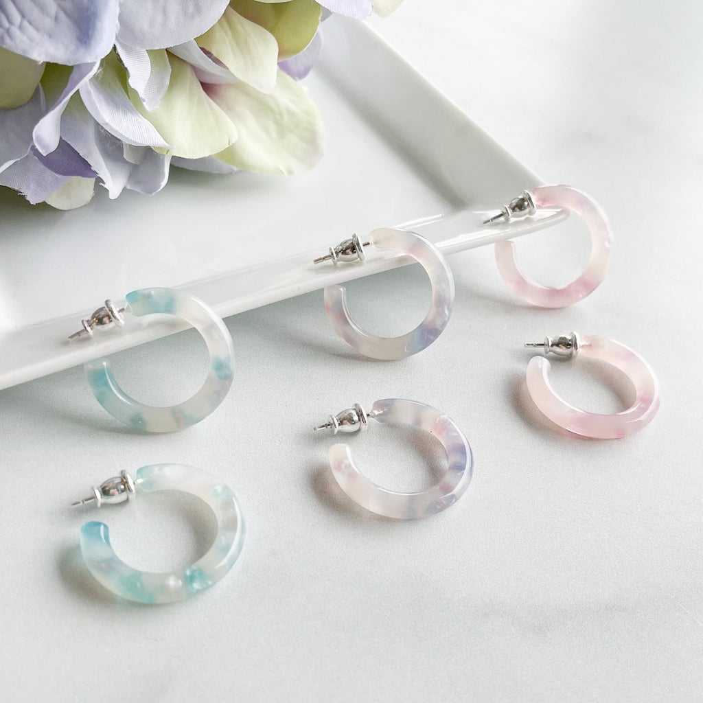 Pink Peg and  Mermaid Pearl Hoop Earrings | 925 Sterling Silver, 24mm